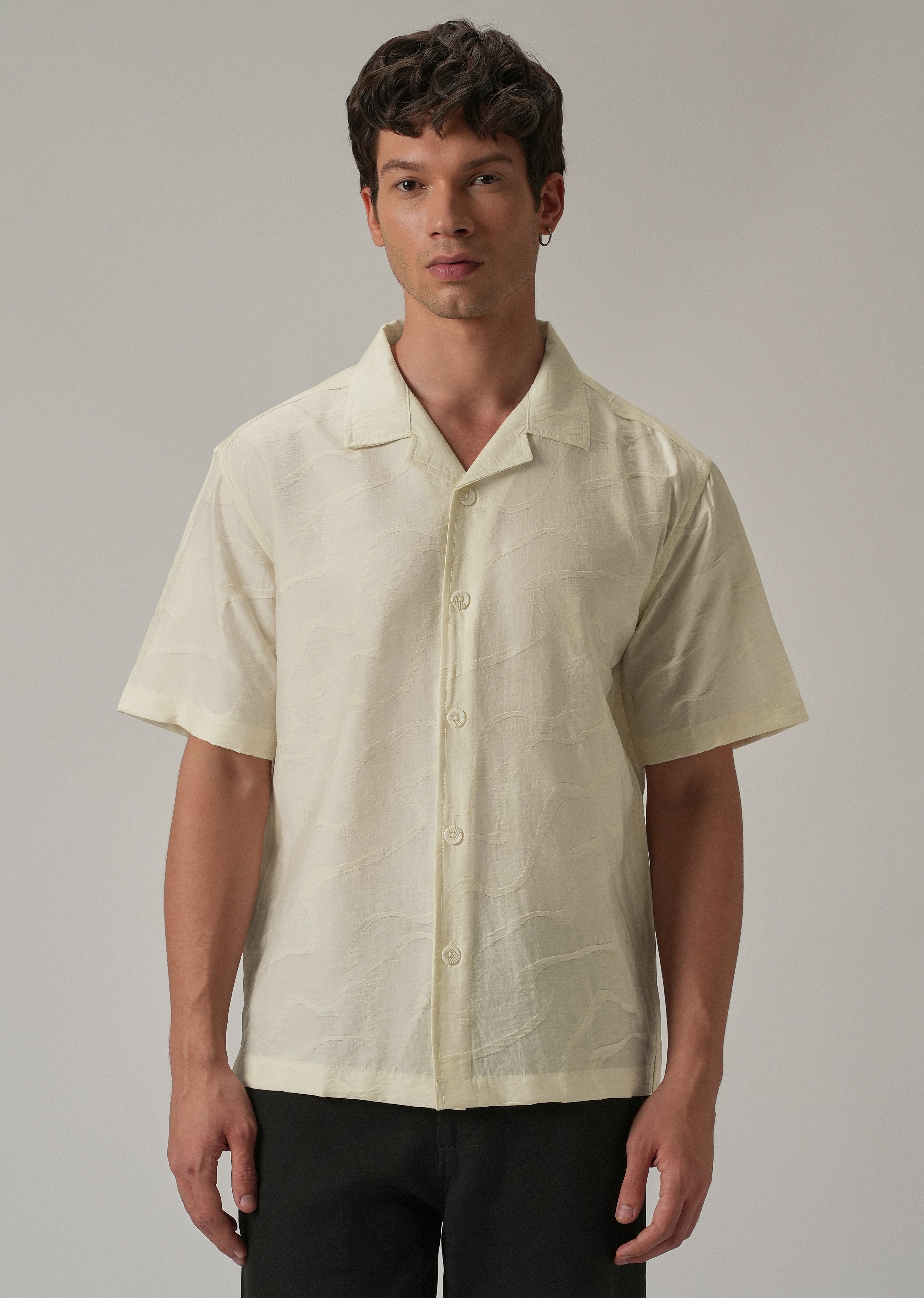Cream Self Pattern Shirt