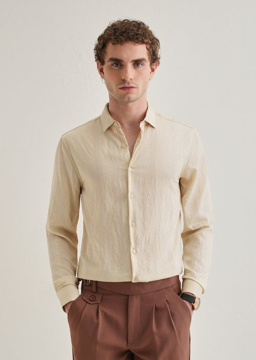 Cream Self Patterned Shirt