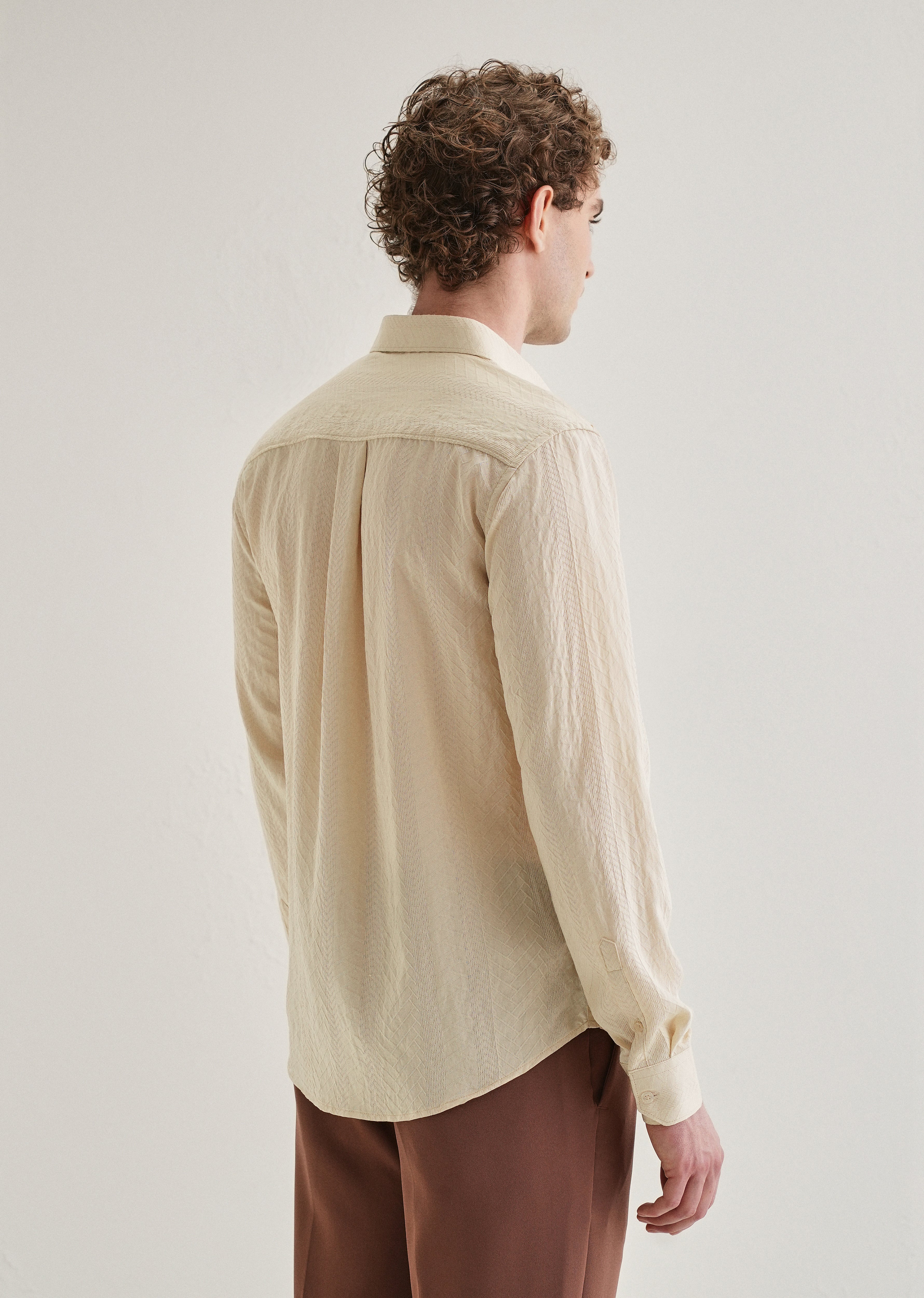 Cream Self Patterned Shirt