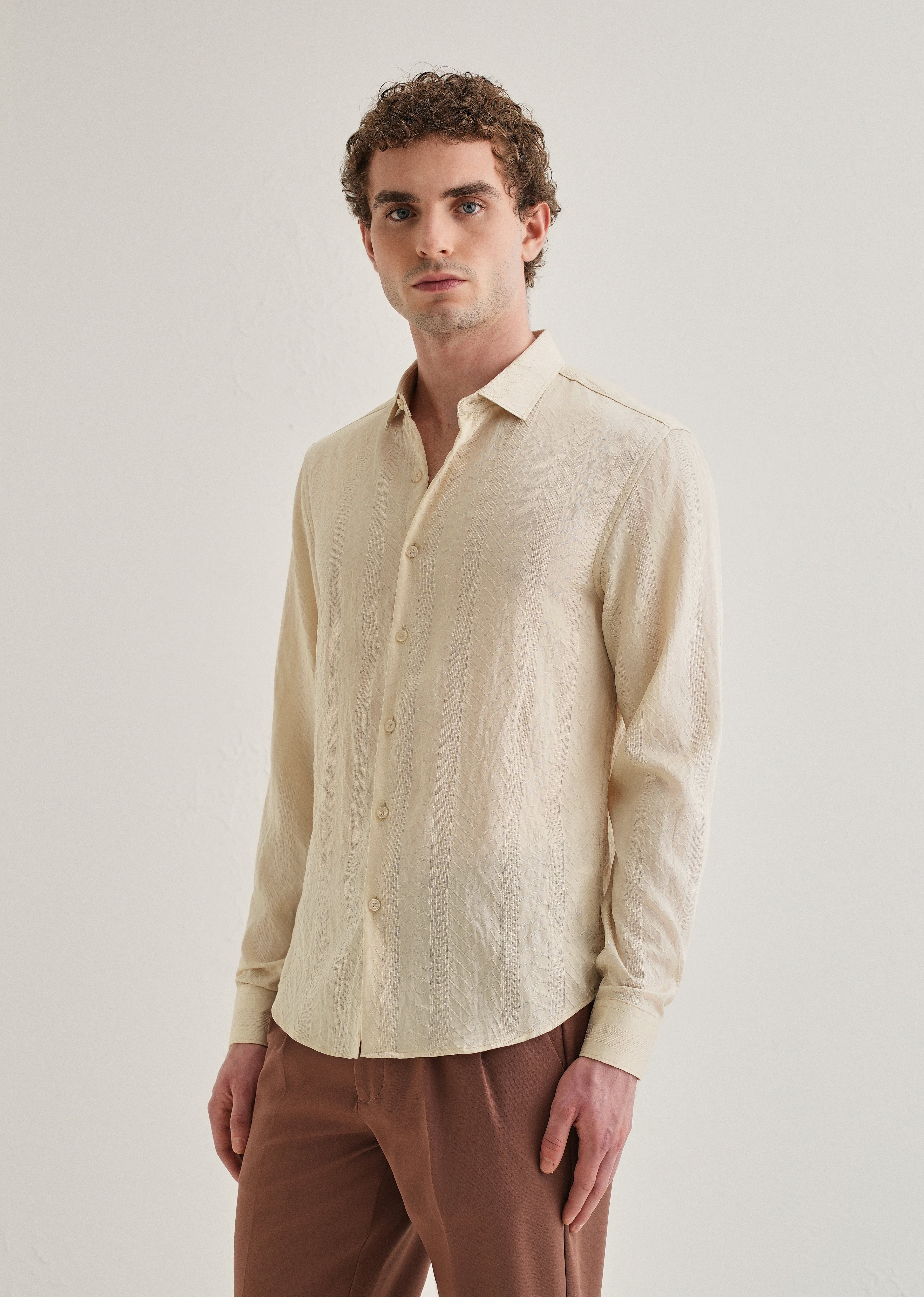 Cream Self Patterned Shirt