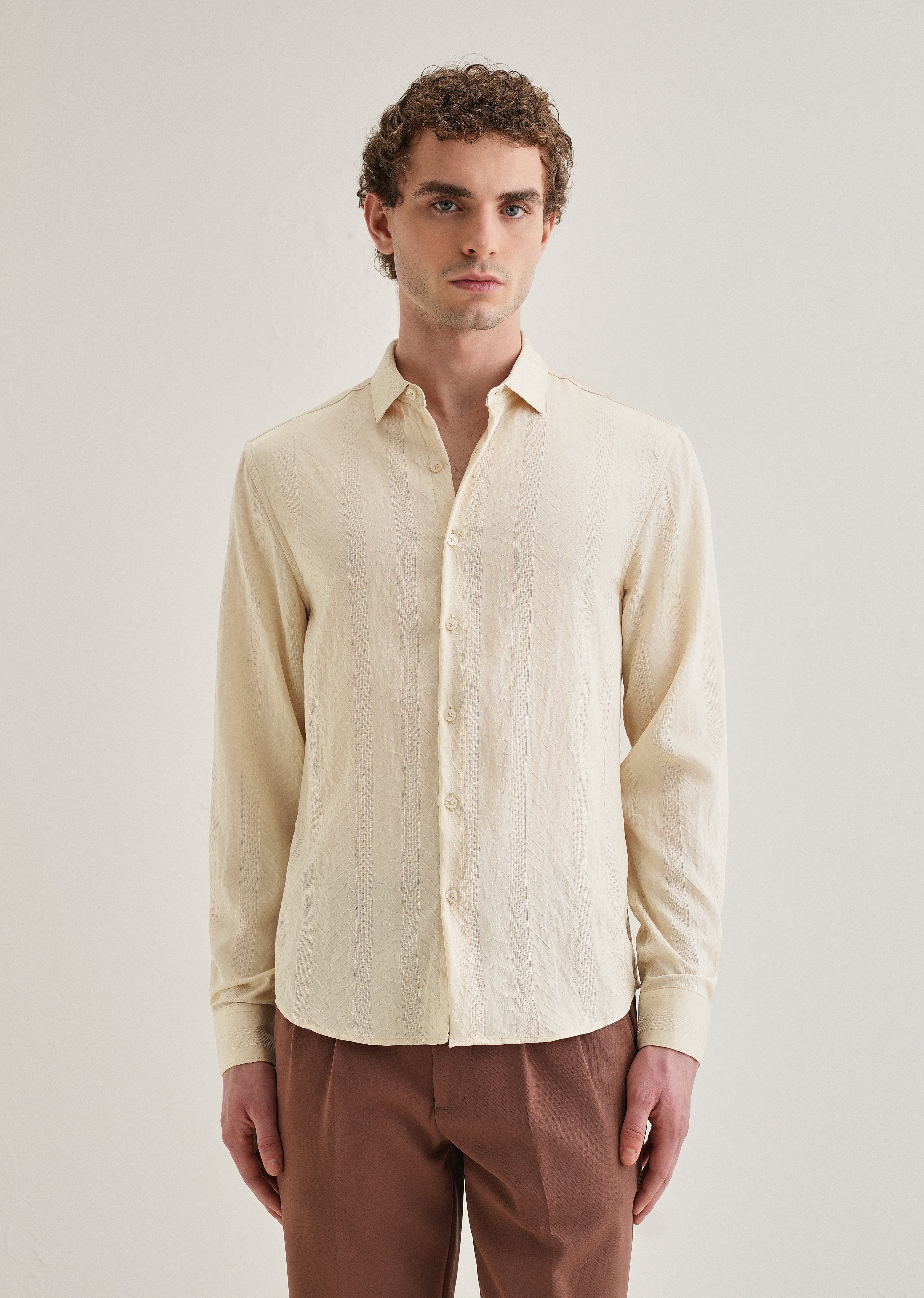 Cream Self Patterned Shirt