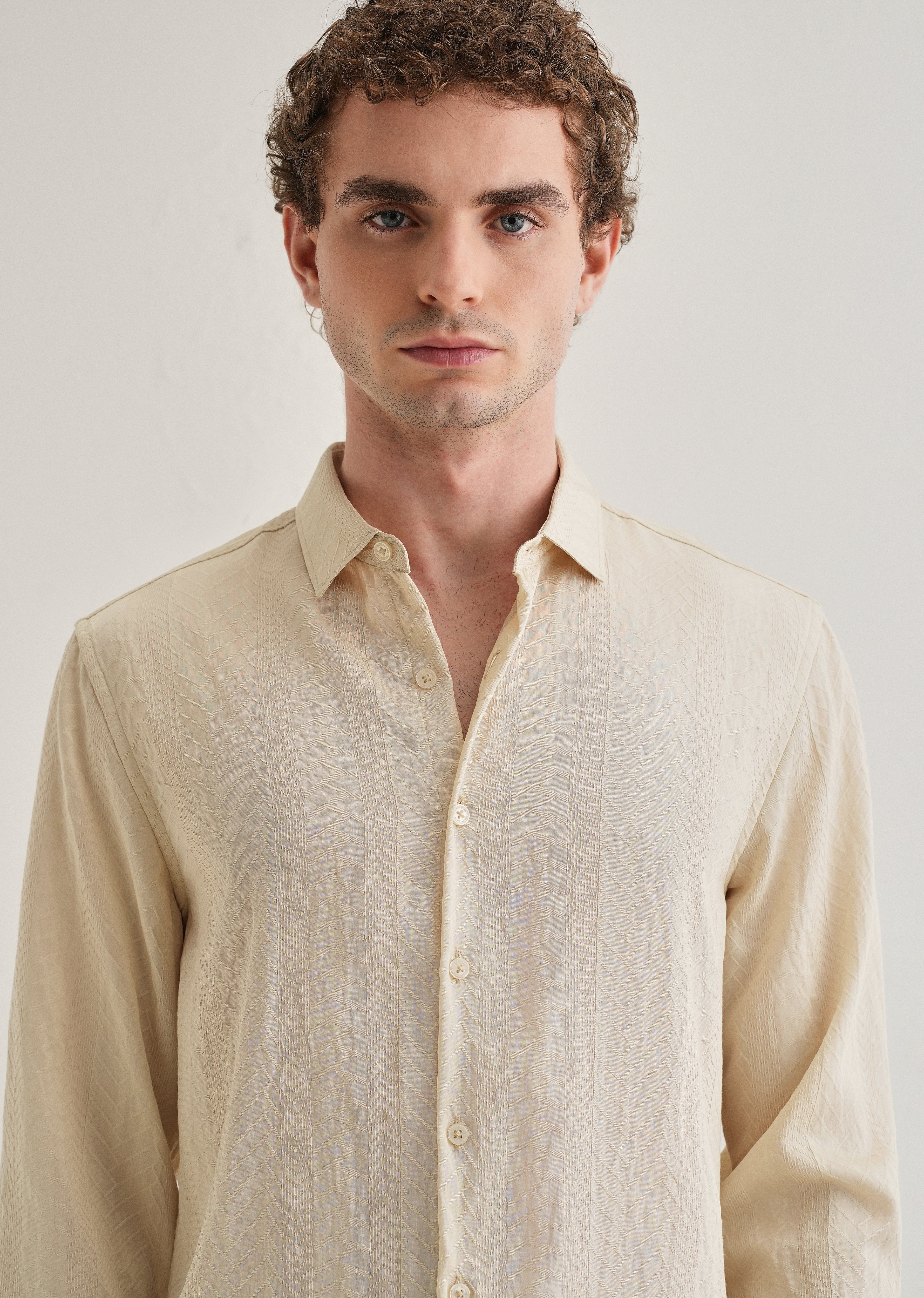 Cream Self Patterned Shirt