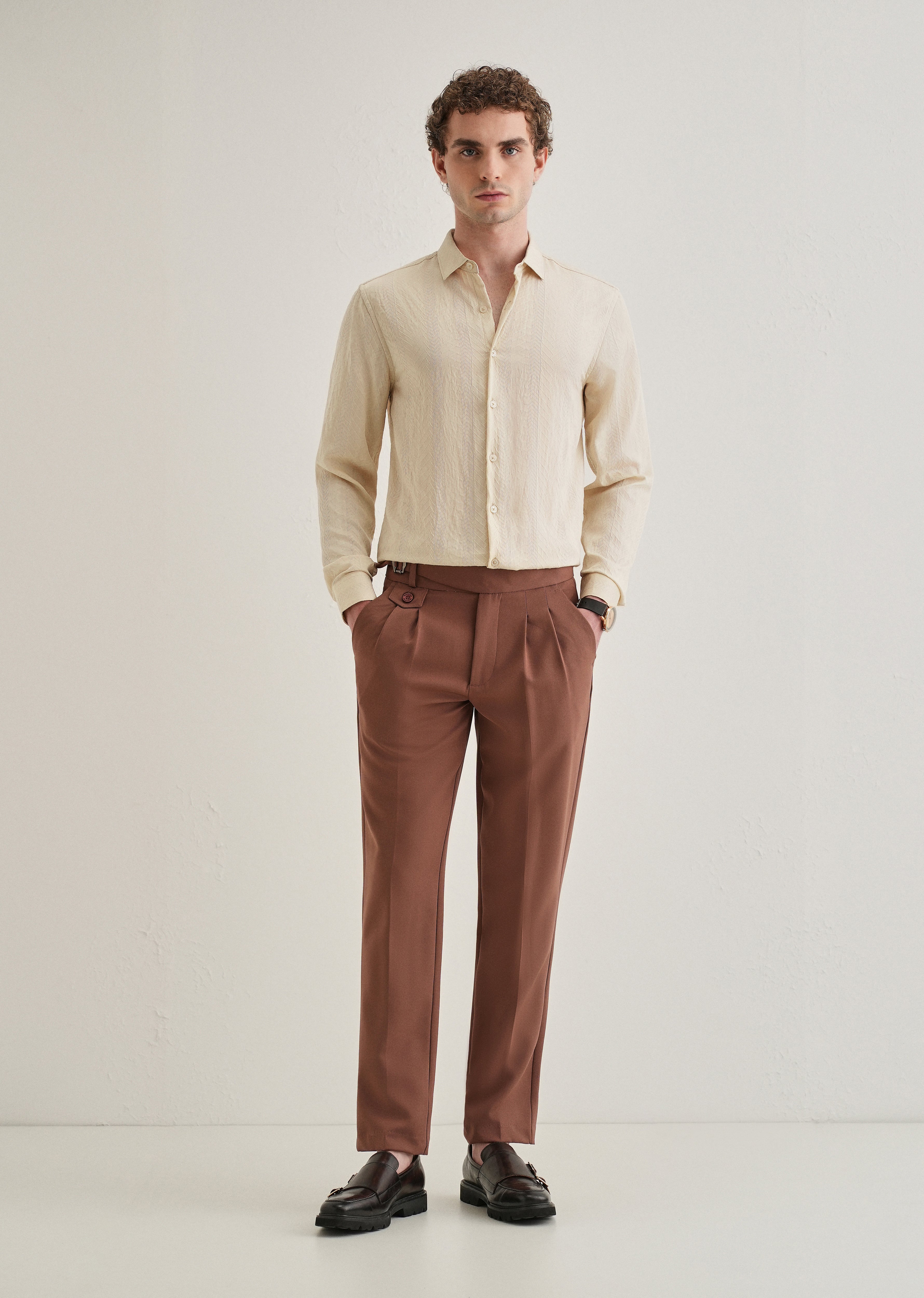 Cream Self Patterned Shirt