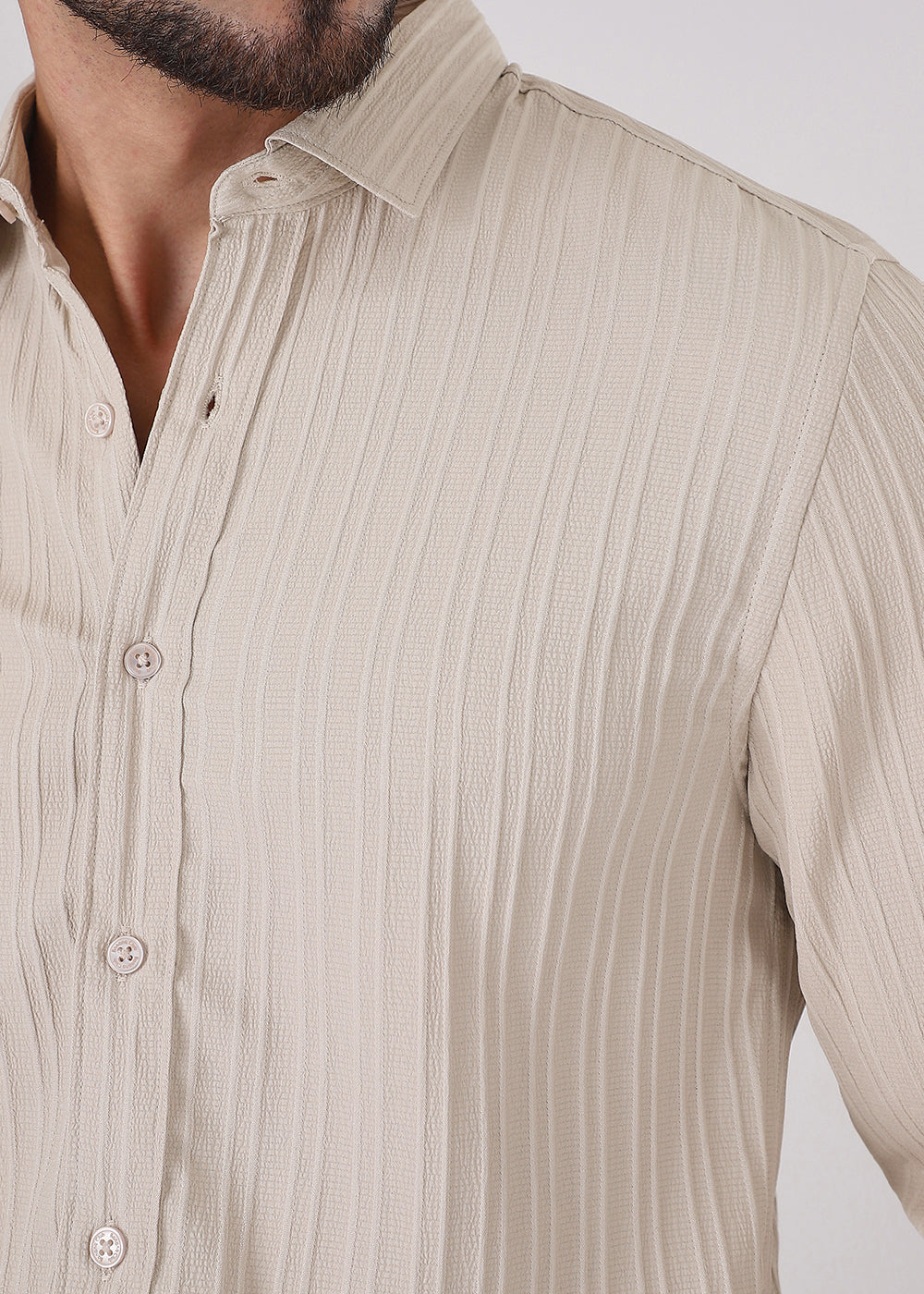 Cream Plain Self Striped Shirt