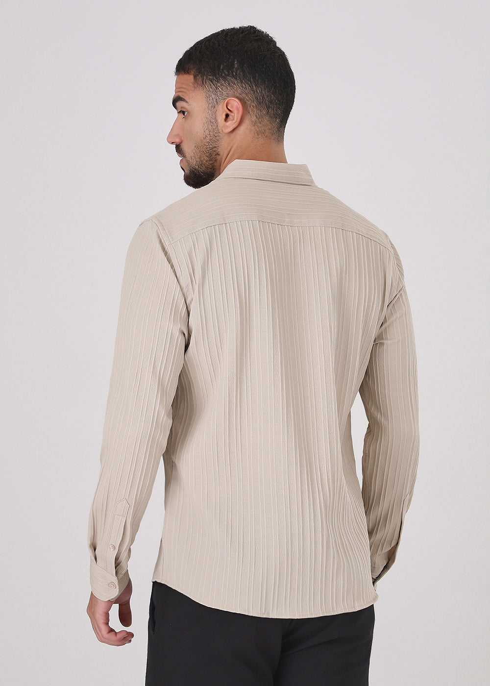 Cream Plain Self Striped Shirt