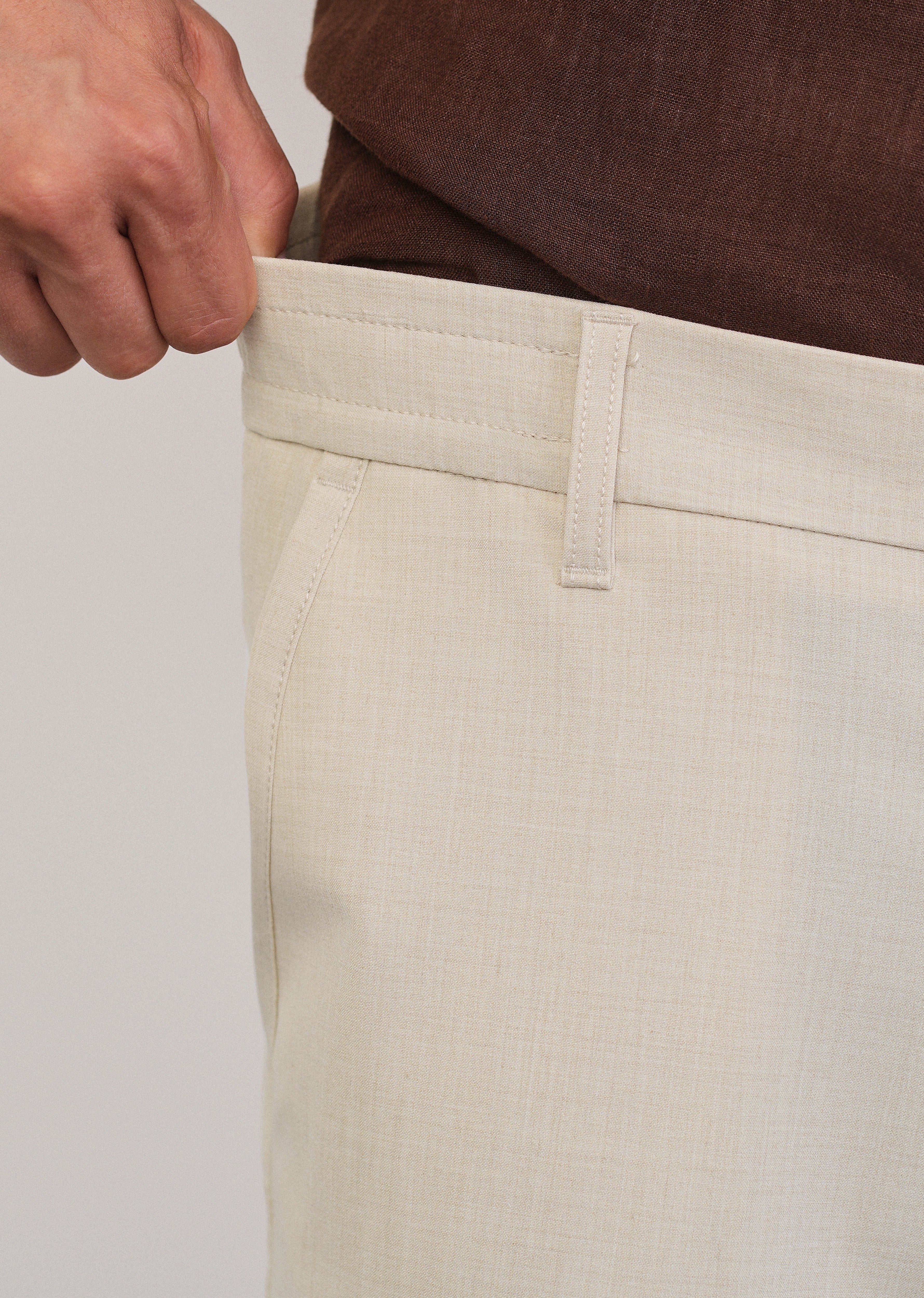 Cream Semi-Elastic Slim Fit Trouser