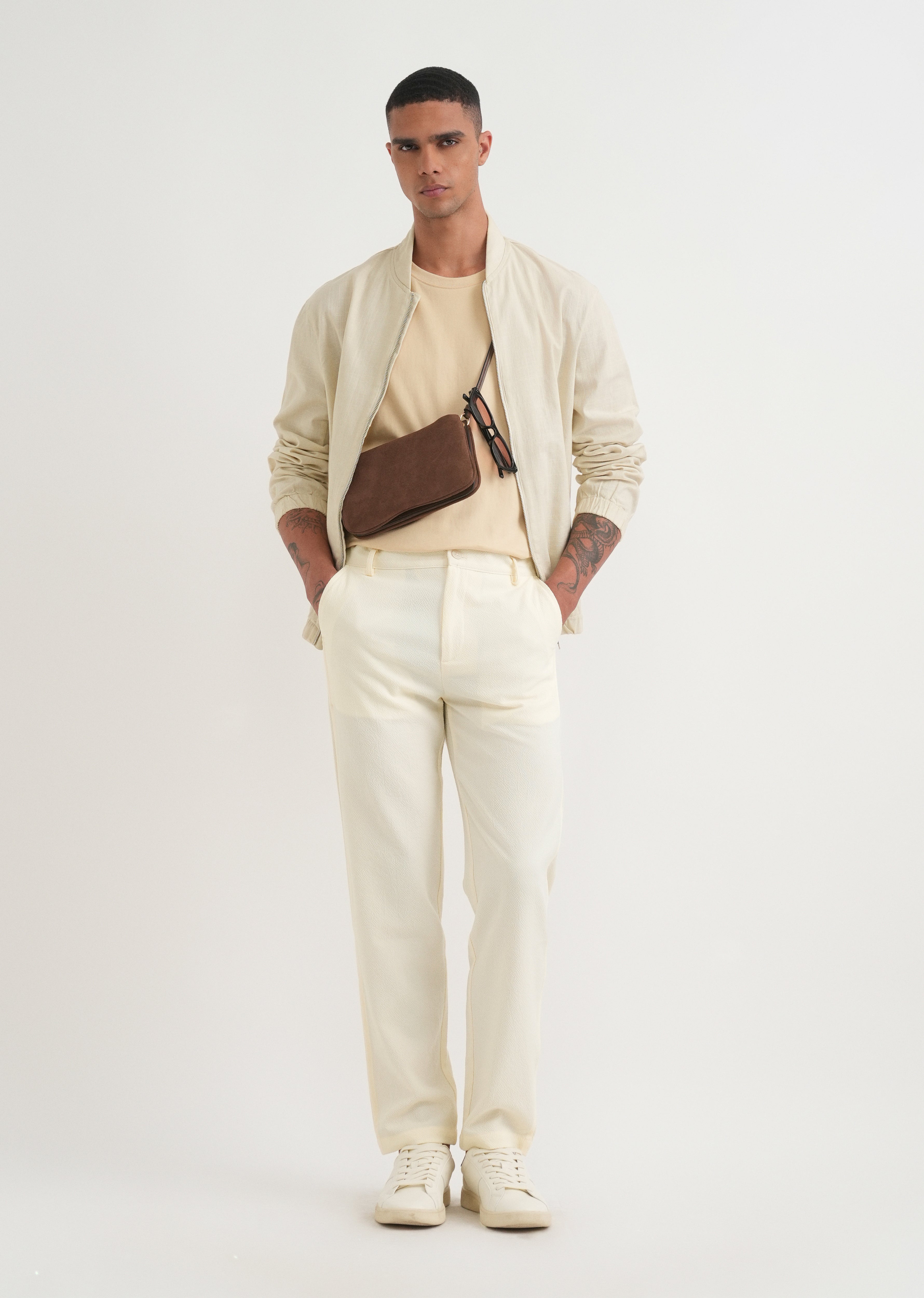 Cream Semi-Elasticated Textured Pant