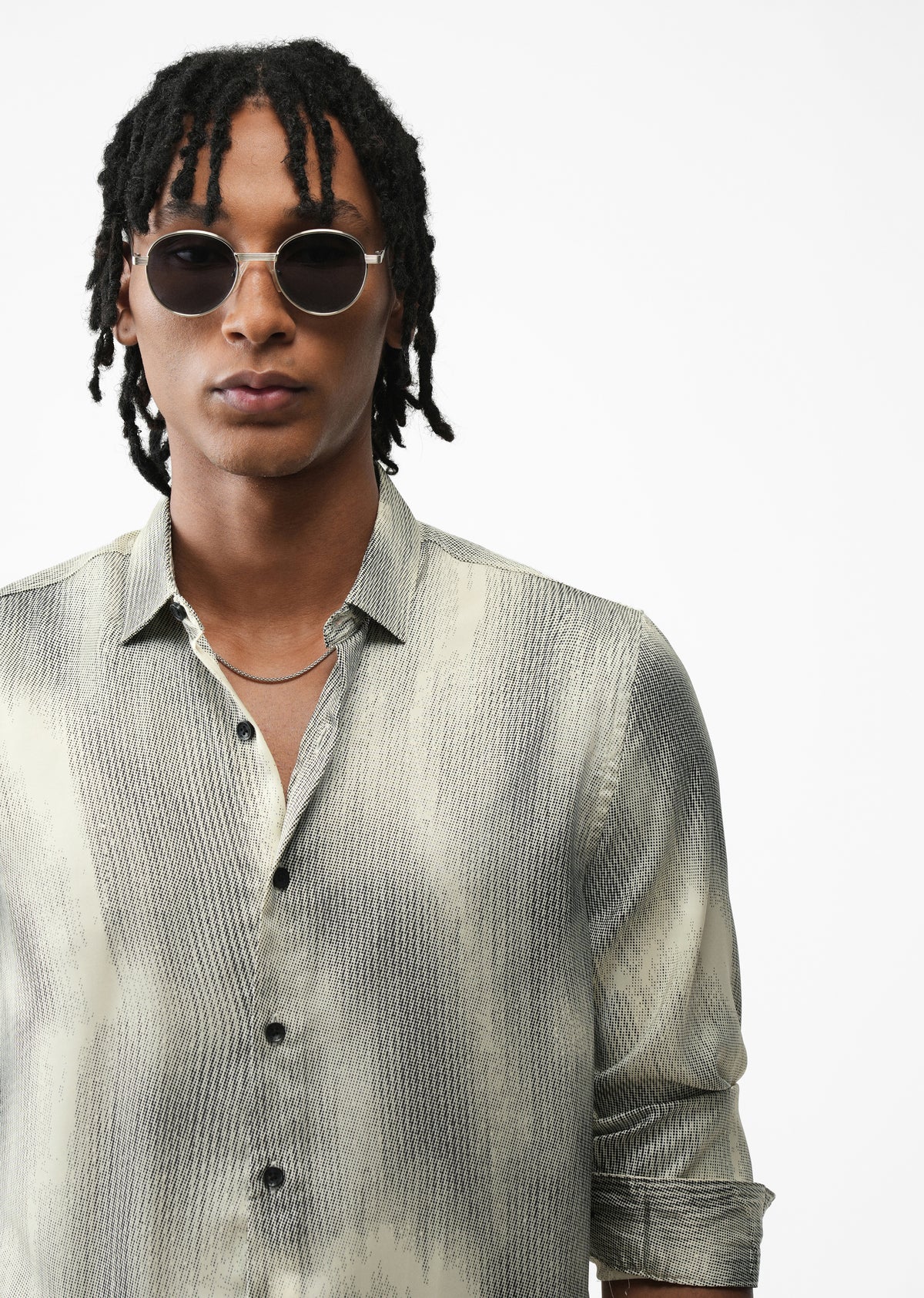 Cream Stippling Abstract Print Shirt
