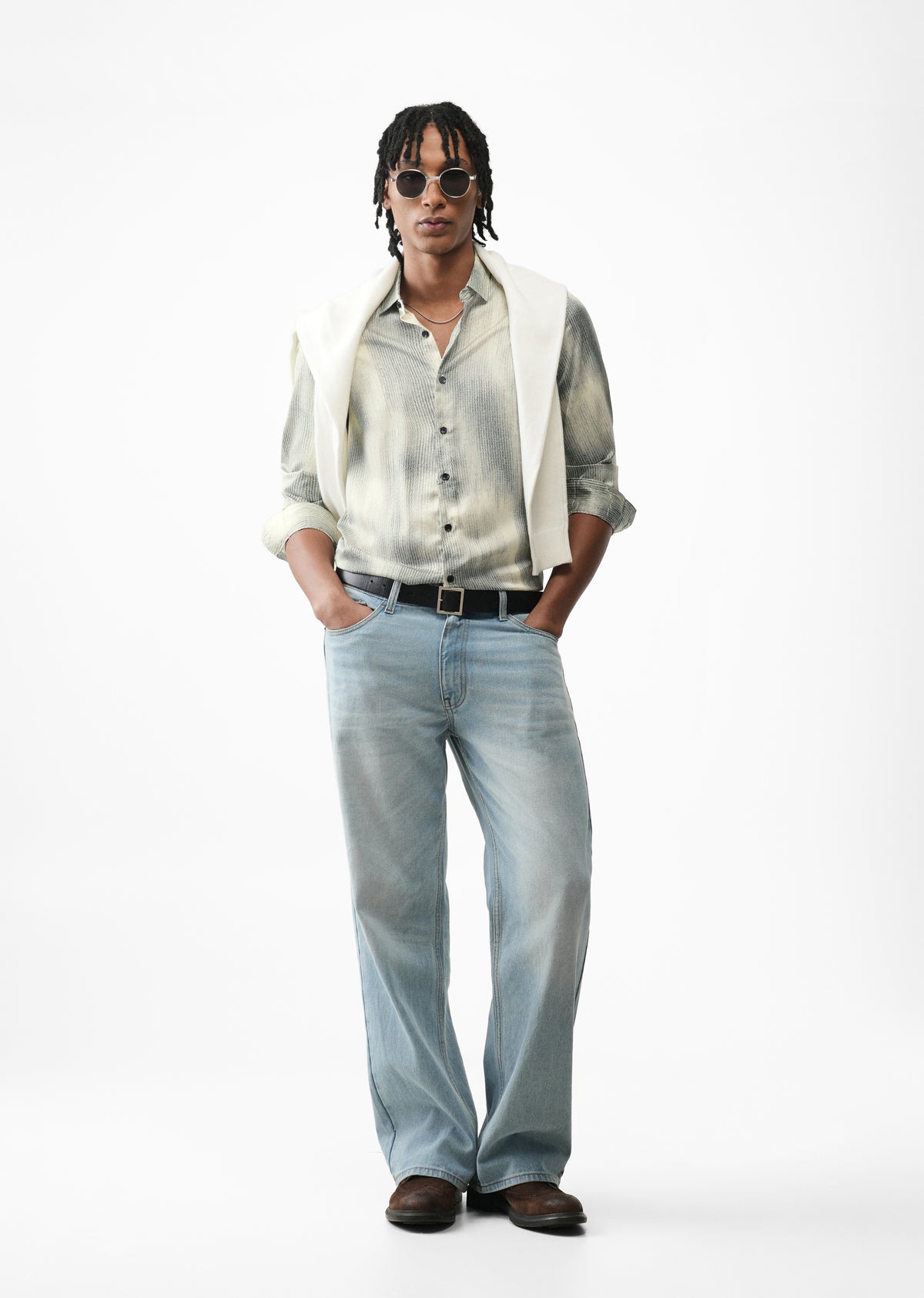 Cream Stippling Abstract Print Shirt