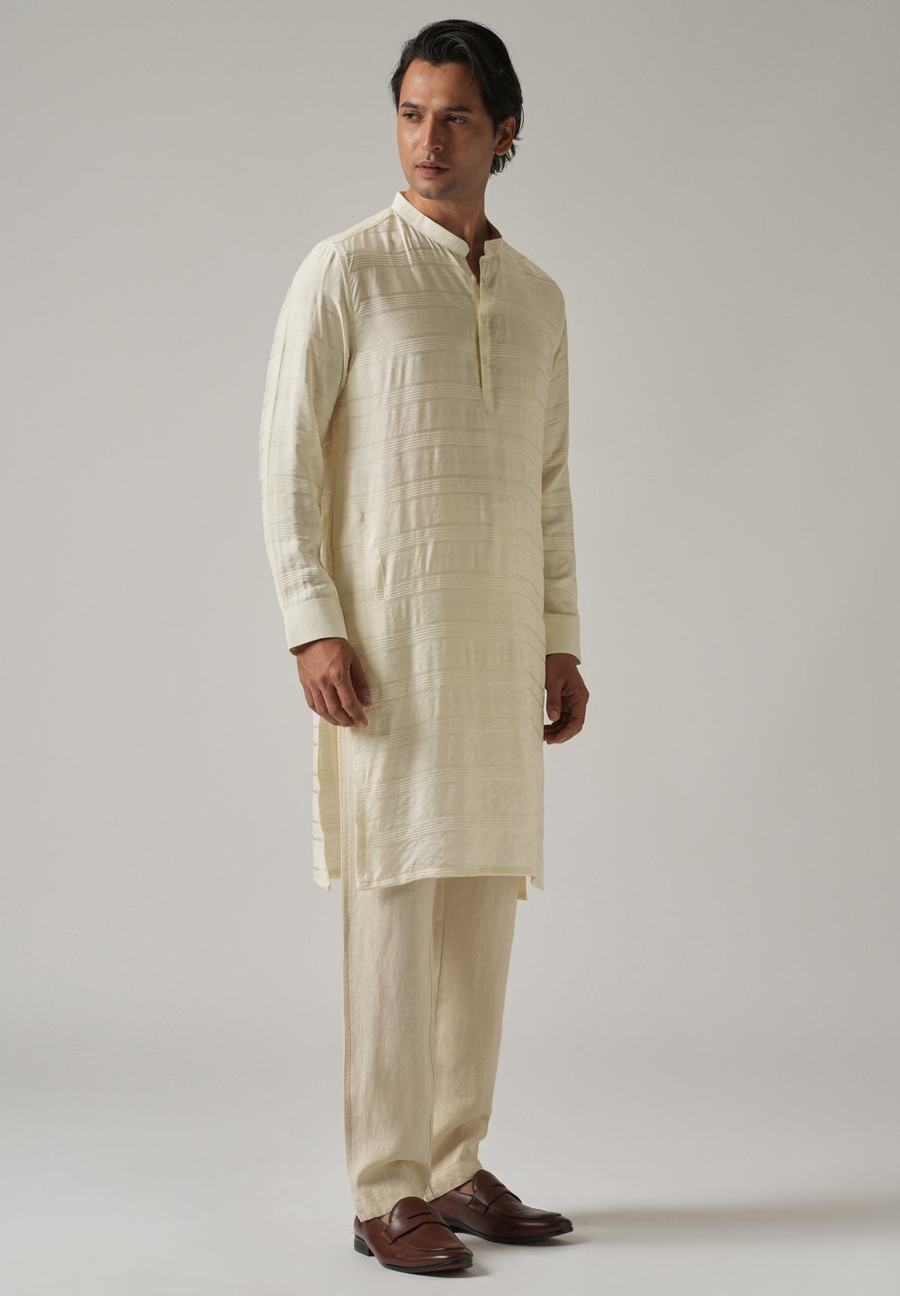 Cream Nylon Subtle Stripe Kurta