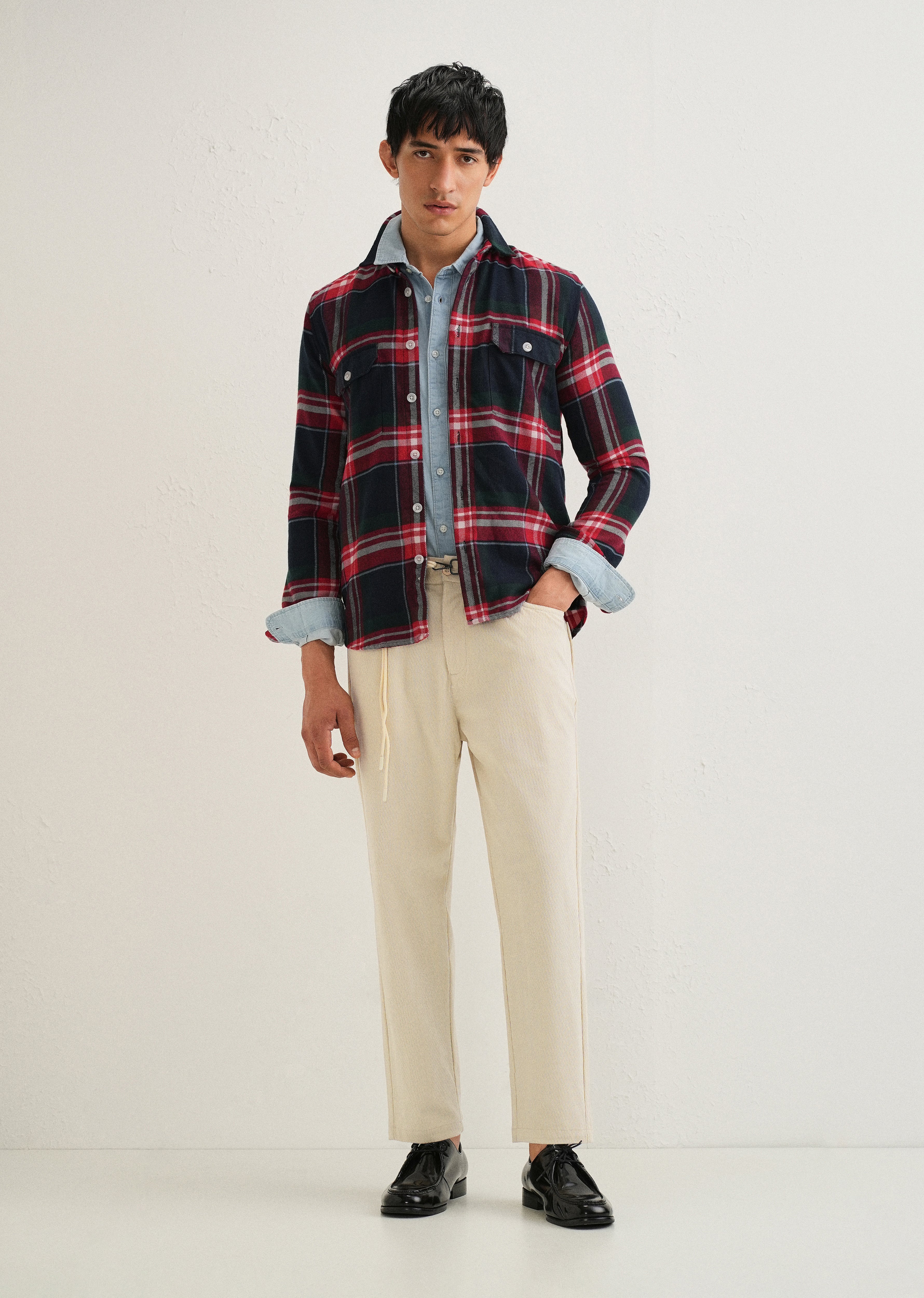 Cream Textured Corduroy Drawstring Pant