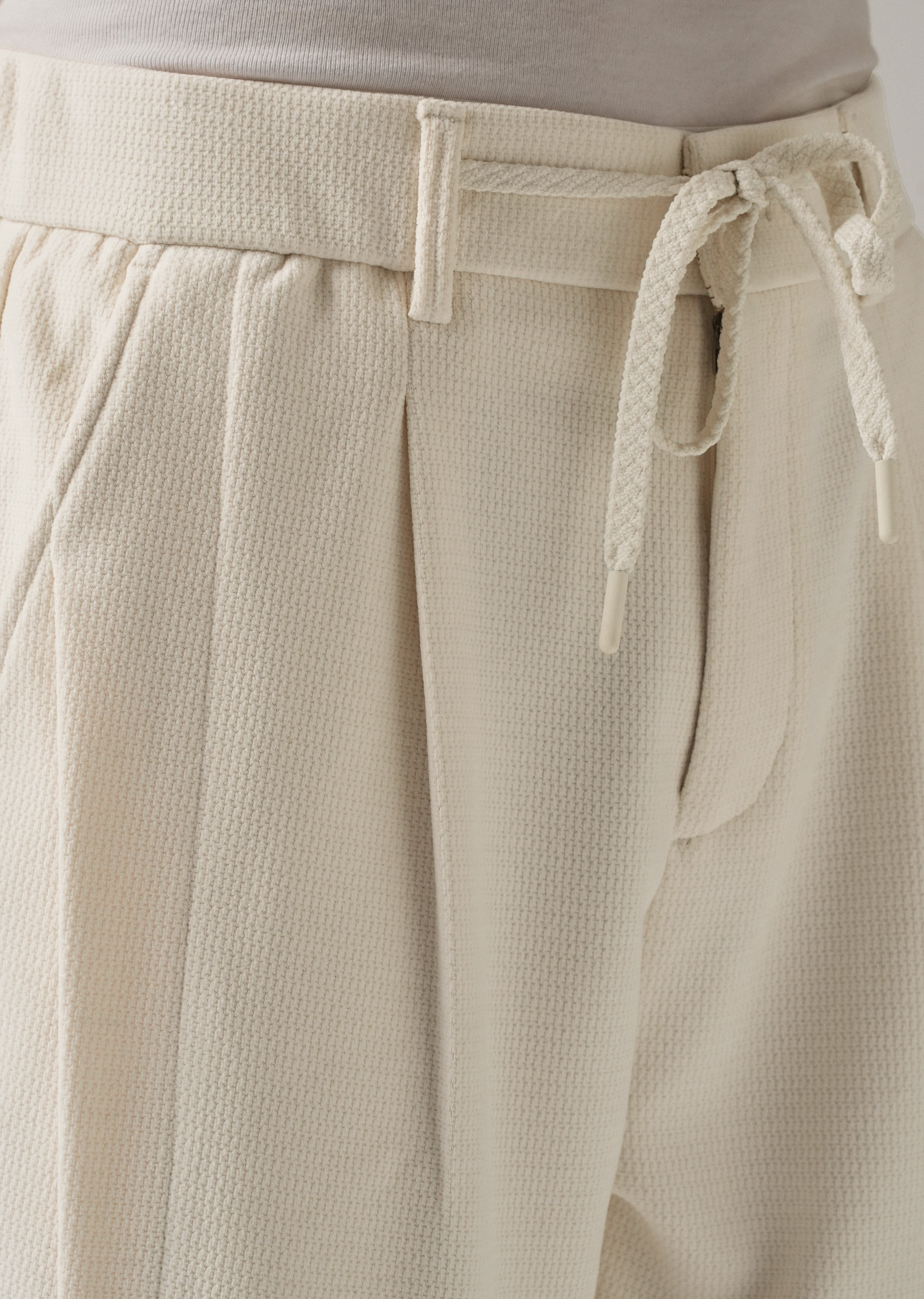 Cream Textured Suede Drawstring Pant