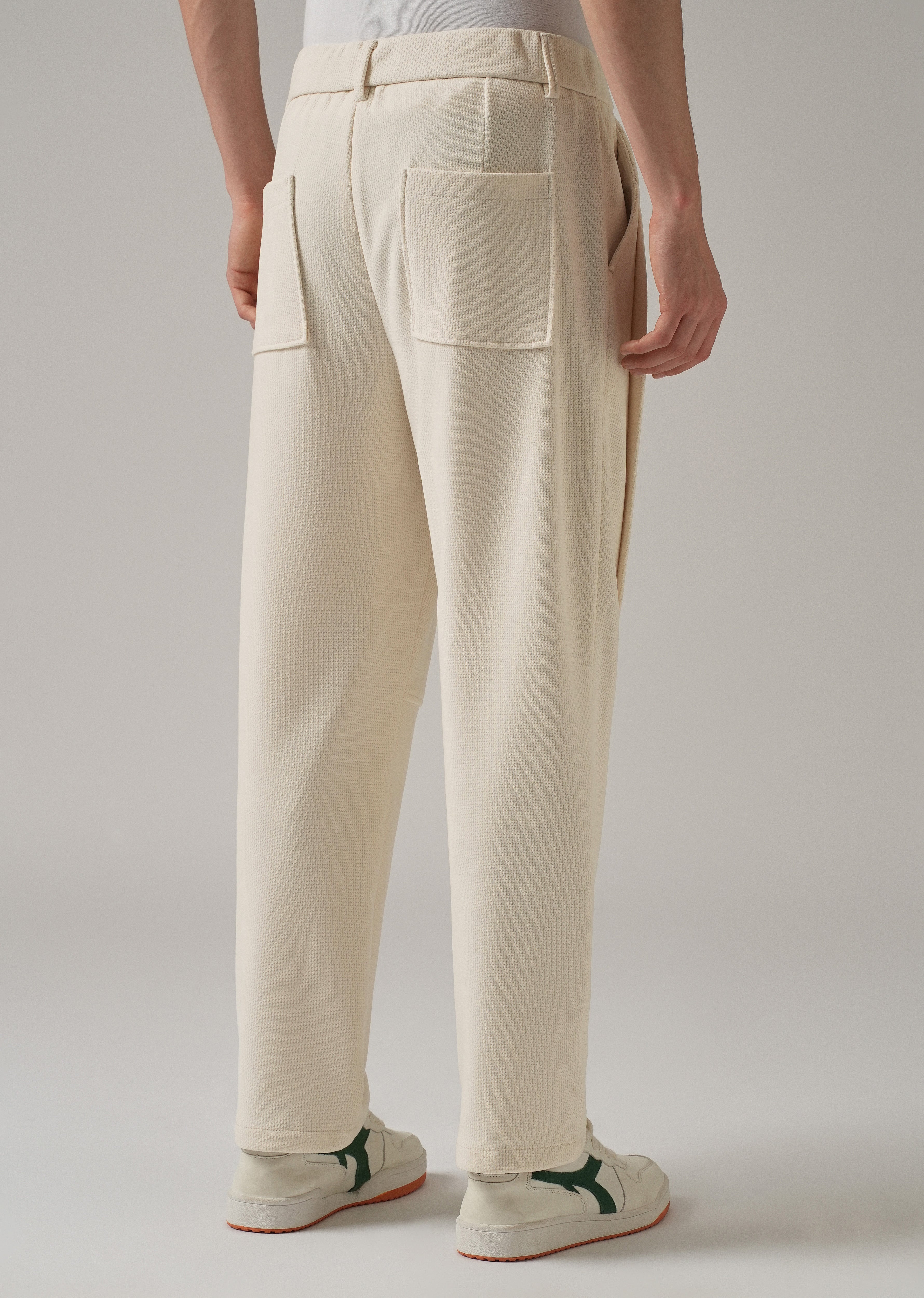 Cream Textured Suede Drawstring Pant
