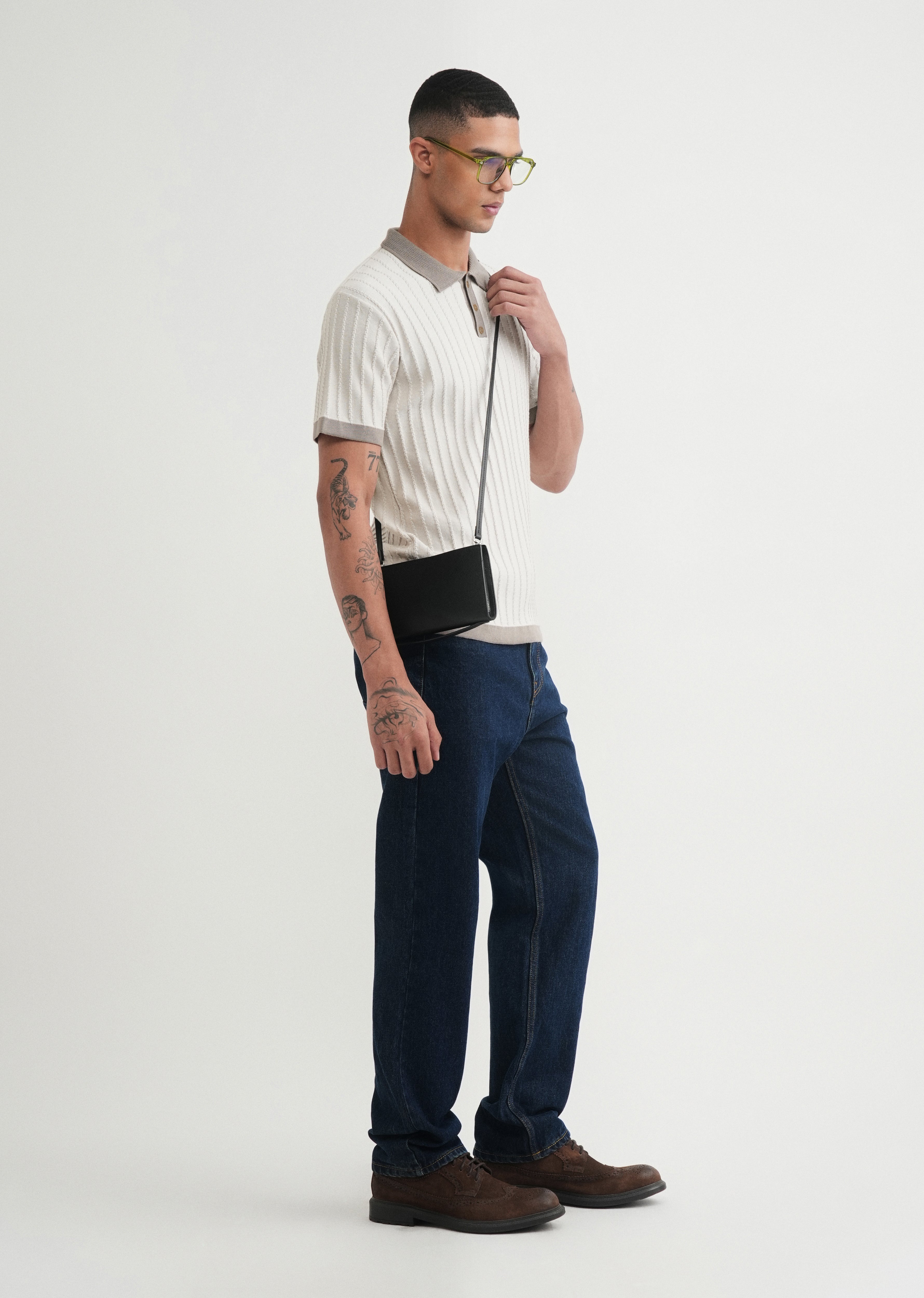 Cream Textured Knitted Polo
