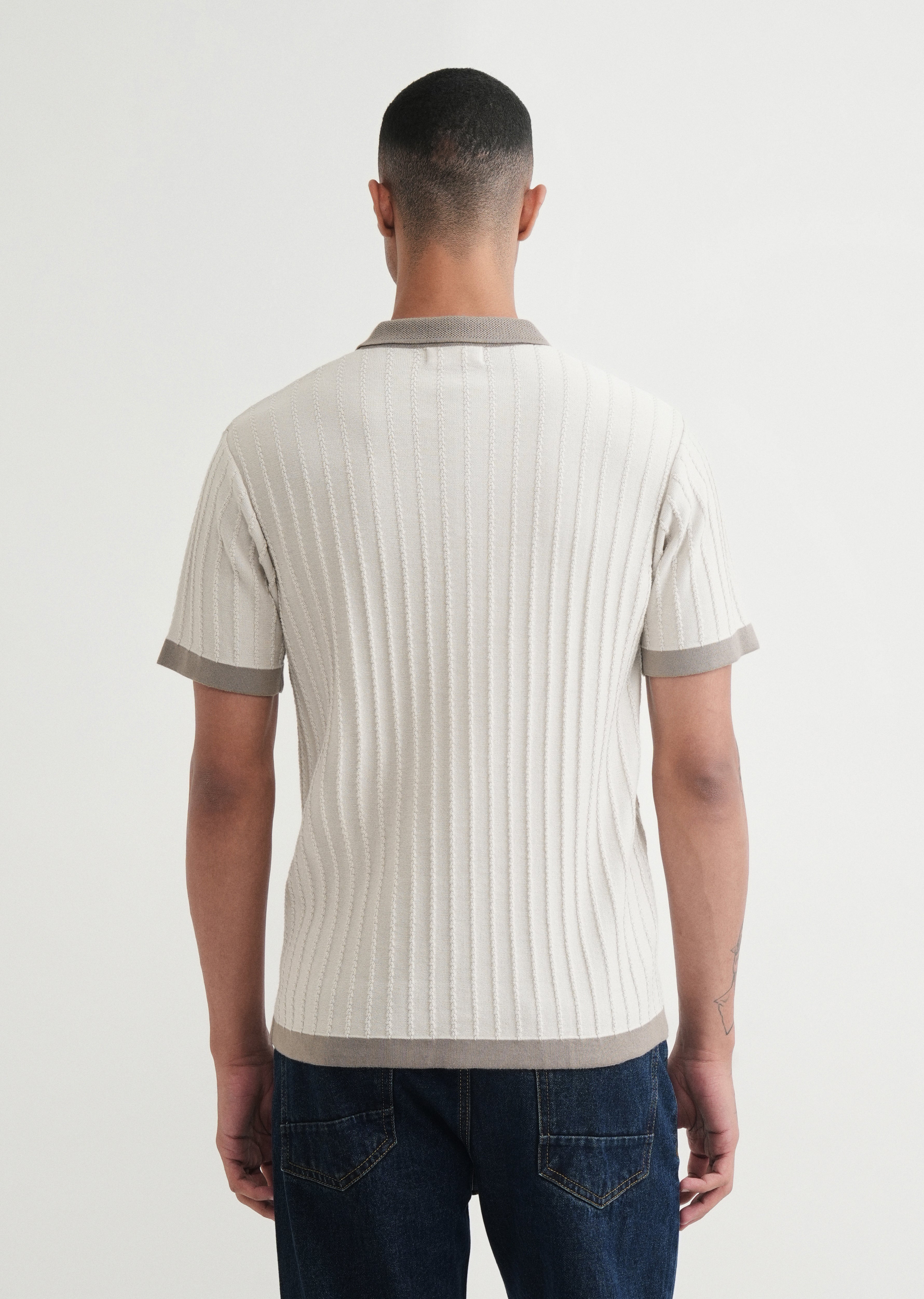 Cream Textured Knitted Polo