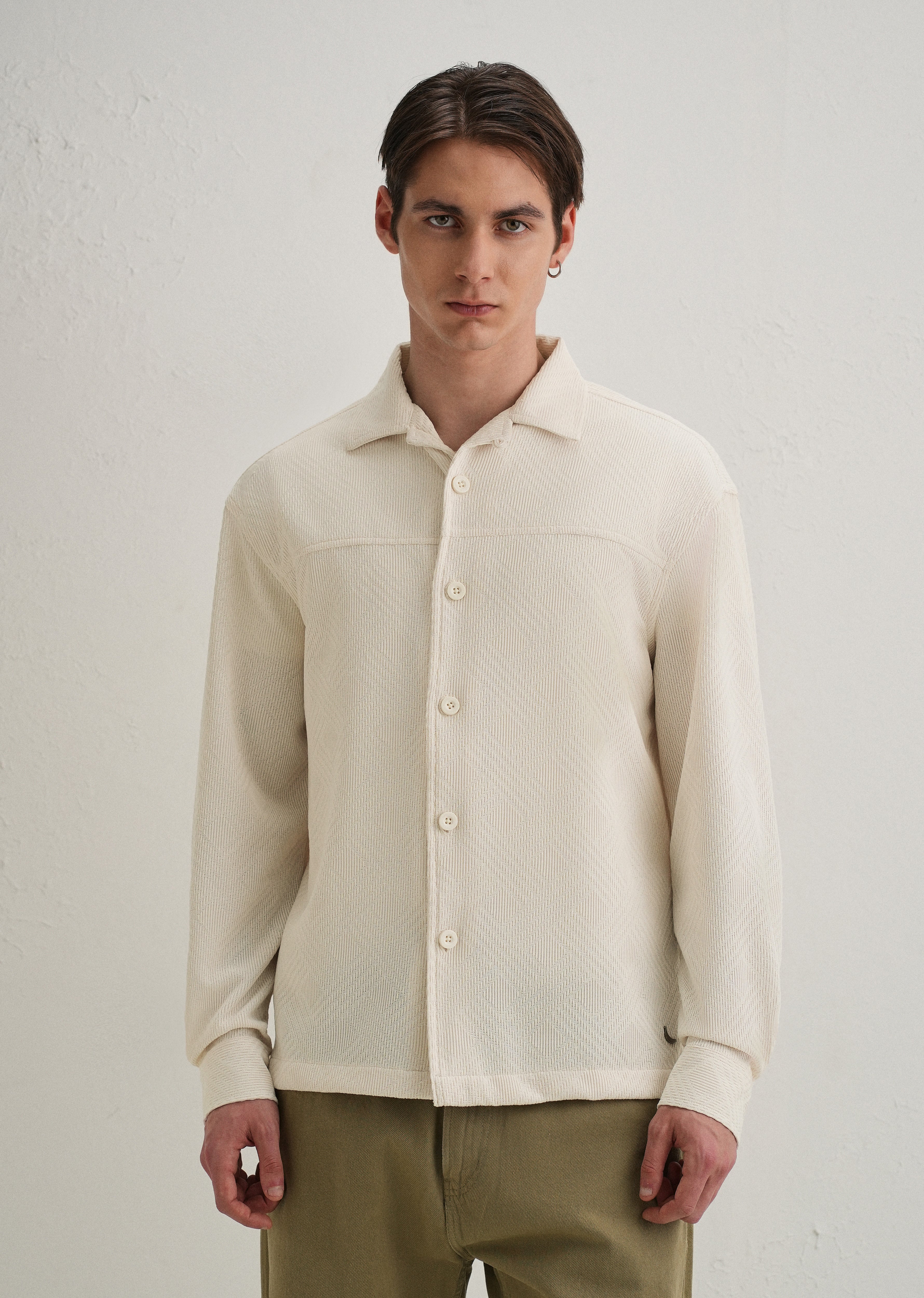 Cream Textured Knit Shacket