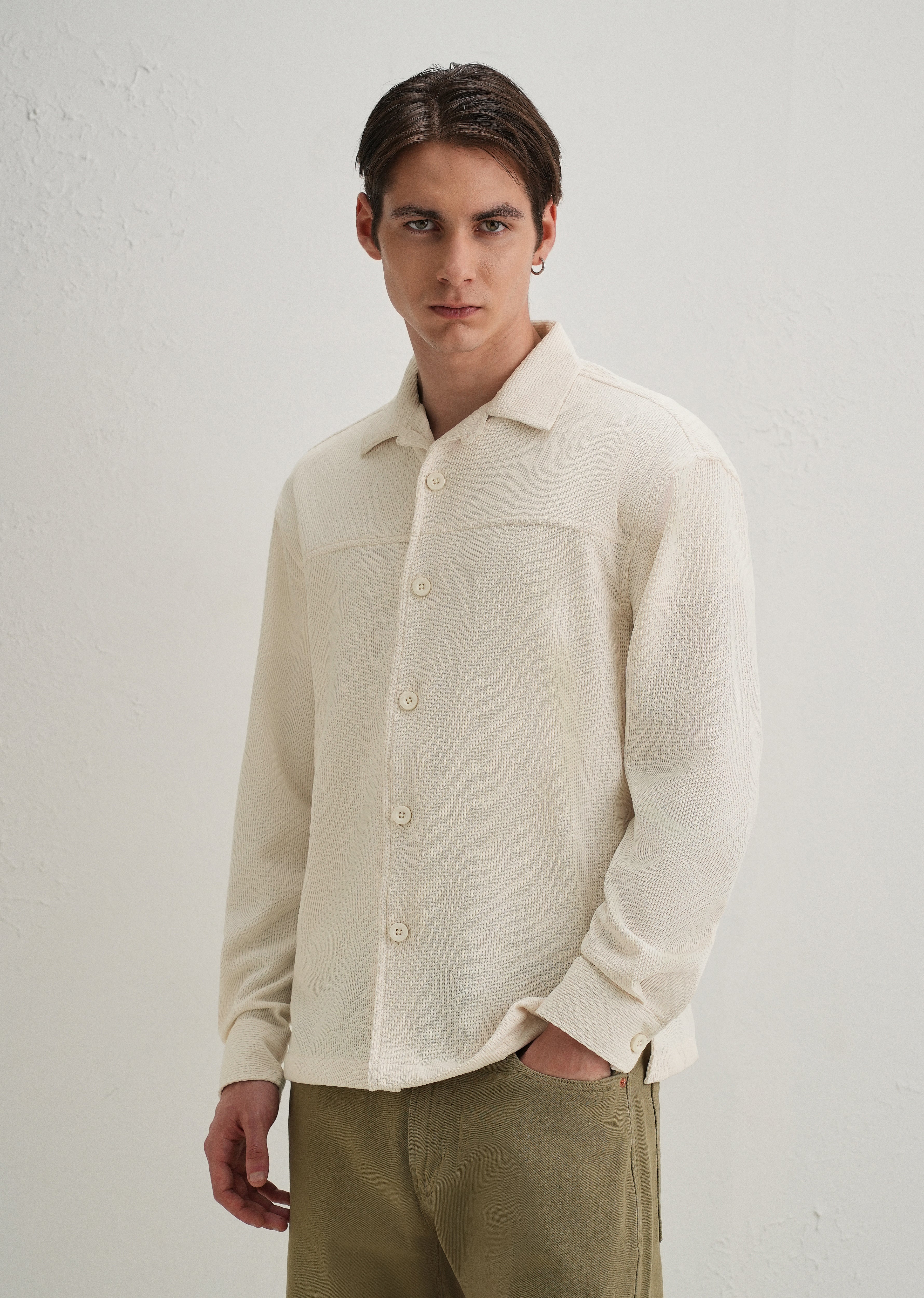 Cream Textured Knit Shacket