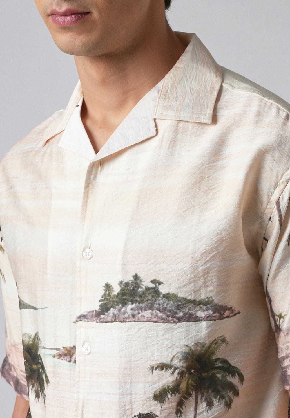 Cream Tropical Palm Print Shirt