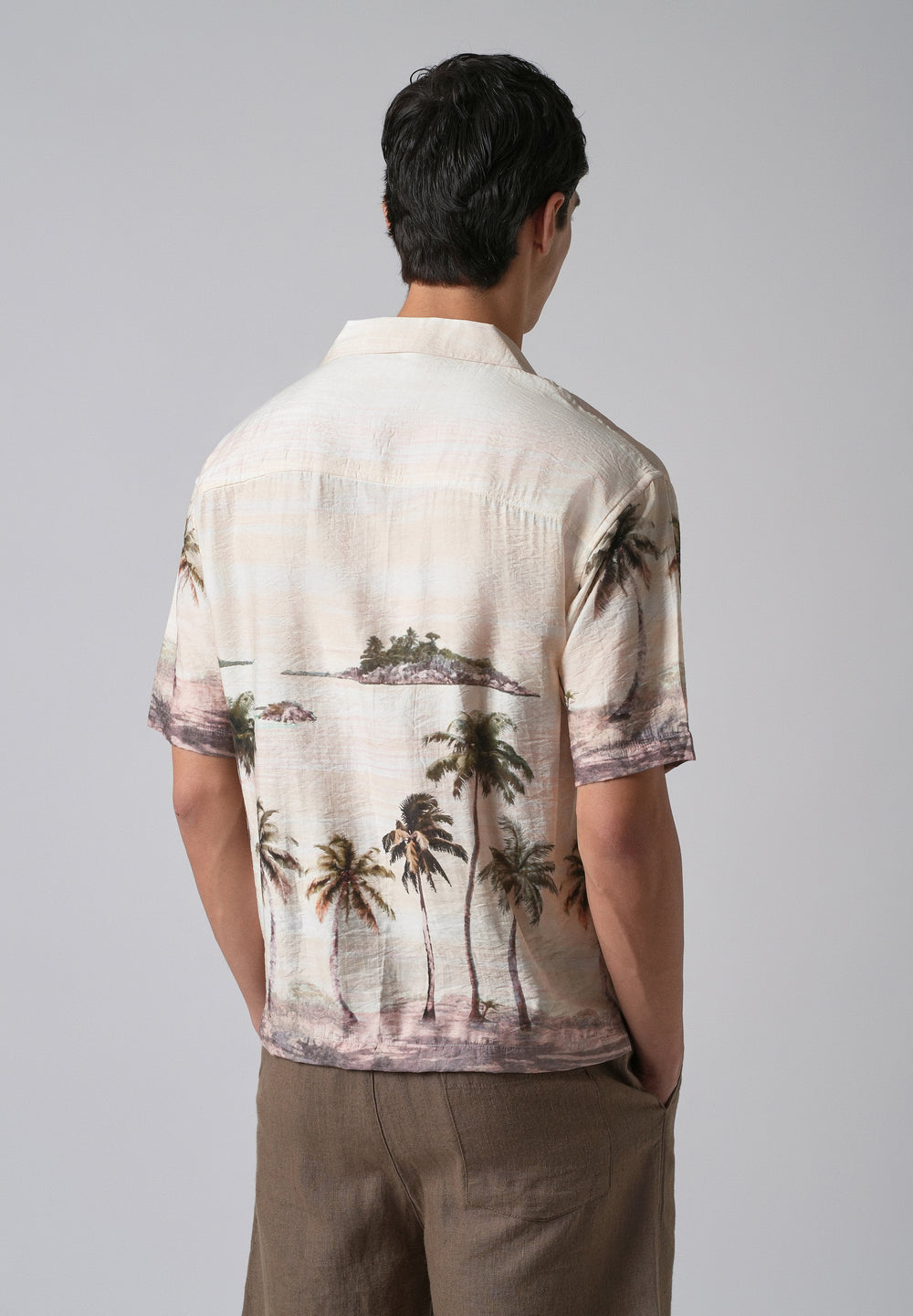 Cream Tropical Palm Print Shirt