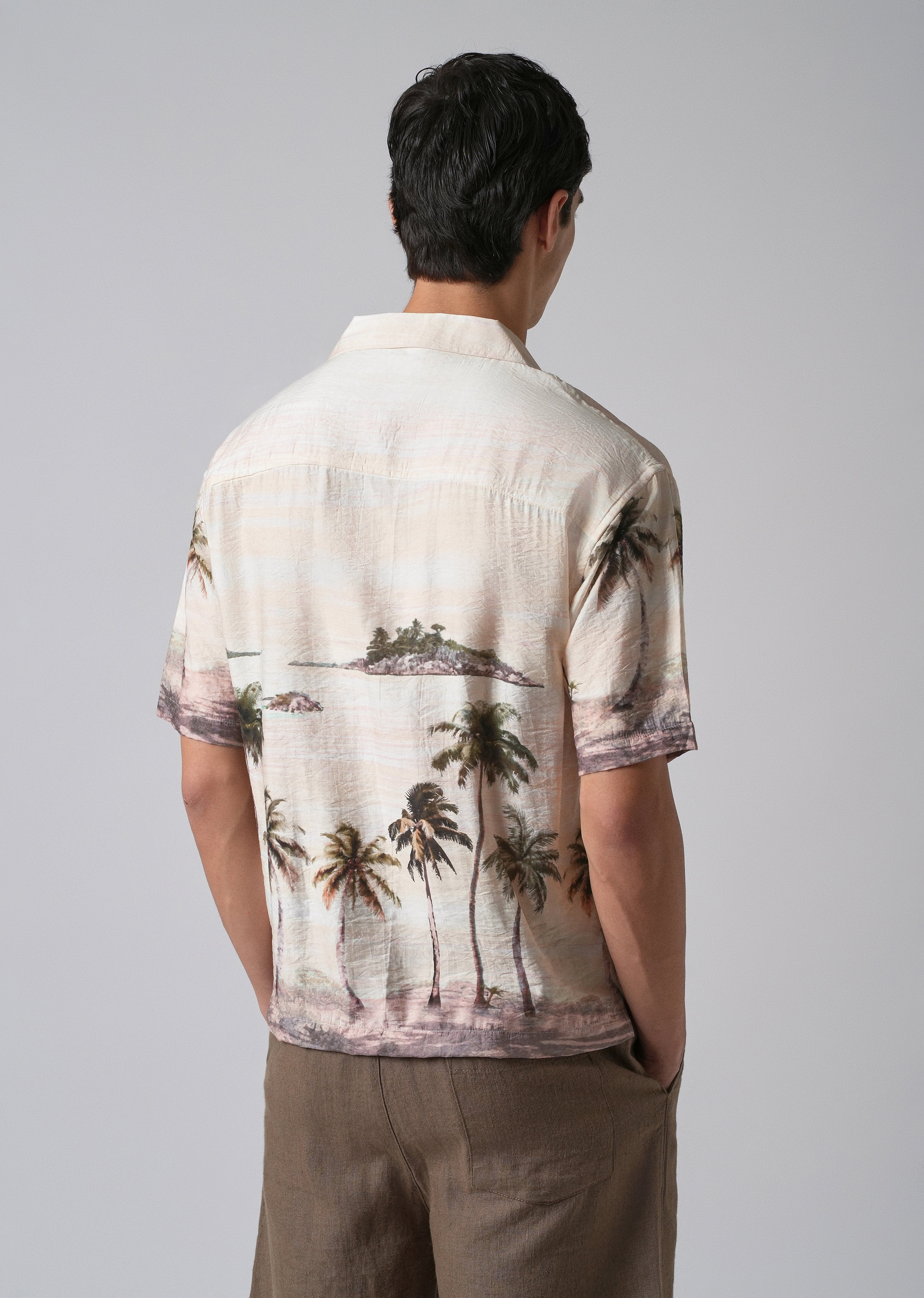 Cream Tropical Palm Print Shirt