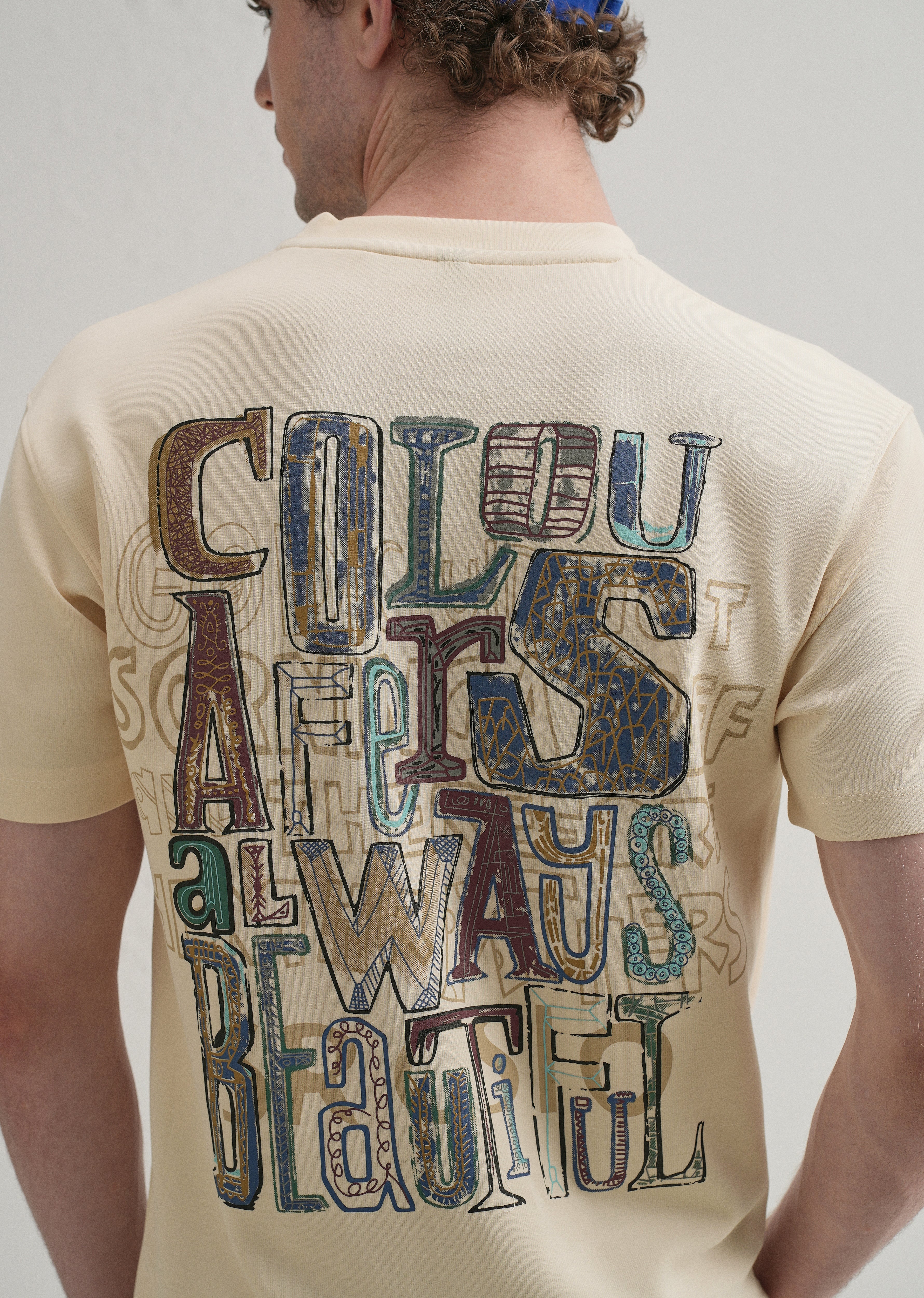 Cream Typography Printed T-shirt