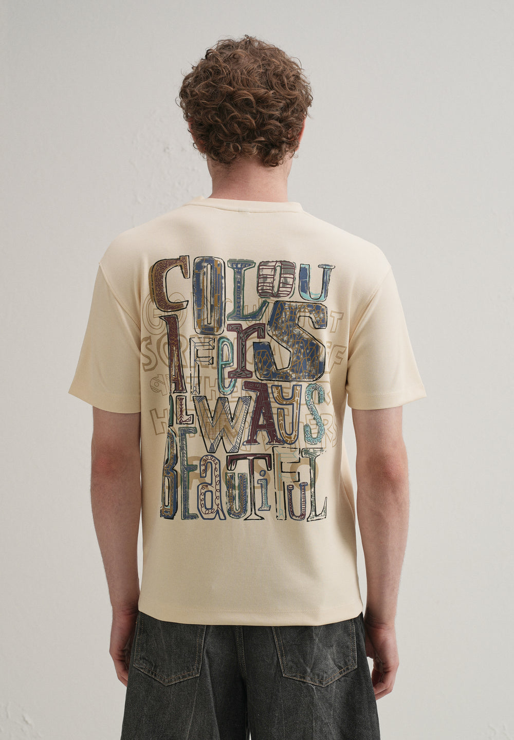 Cream Typography Printed T-shirt