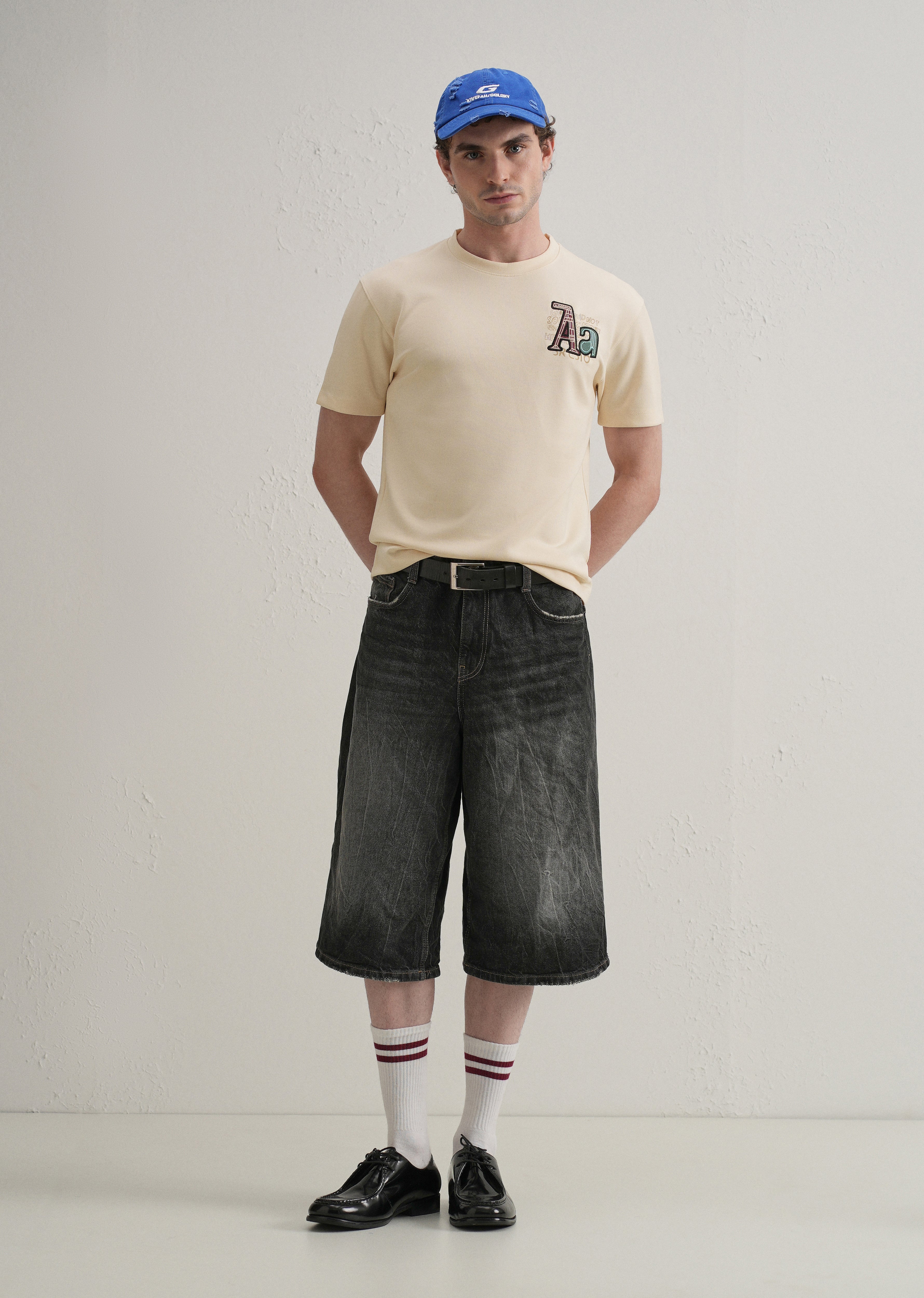 Cream Typography Printed T-shirt