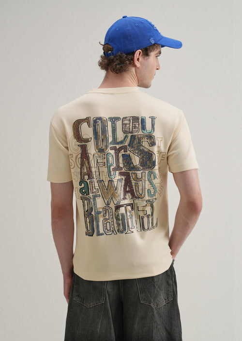 Cream Typography Printed T-shirt