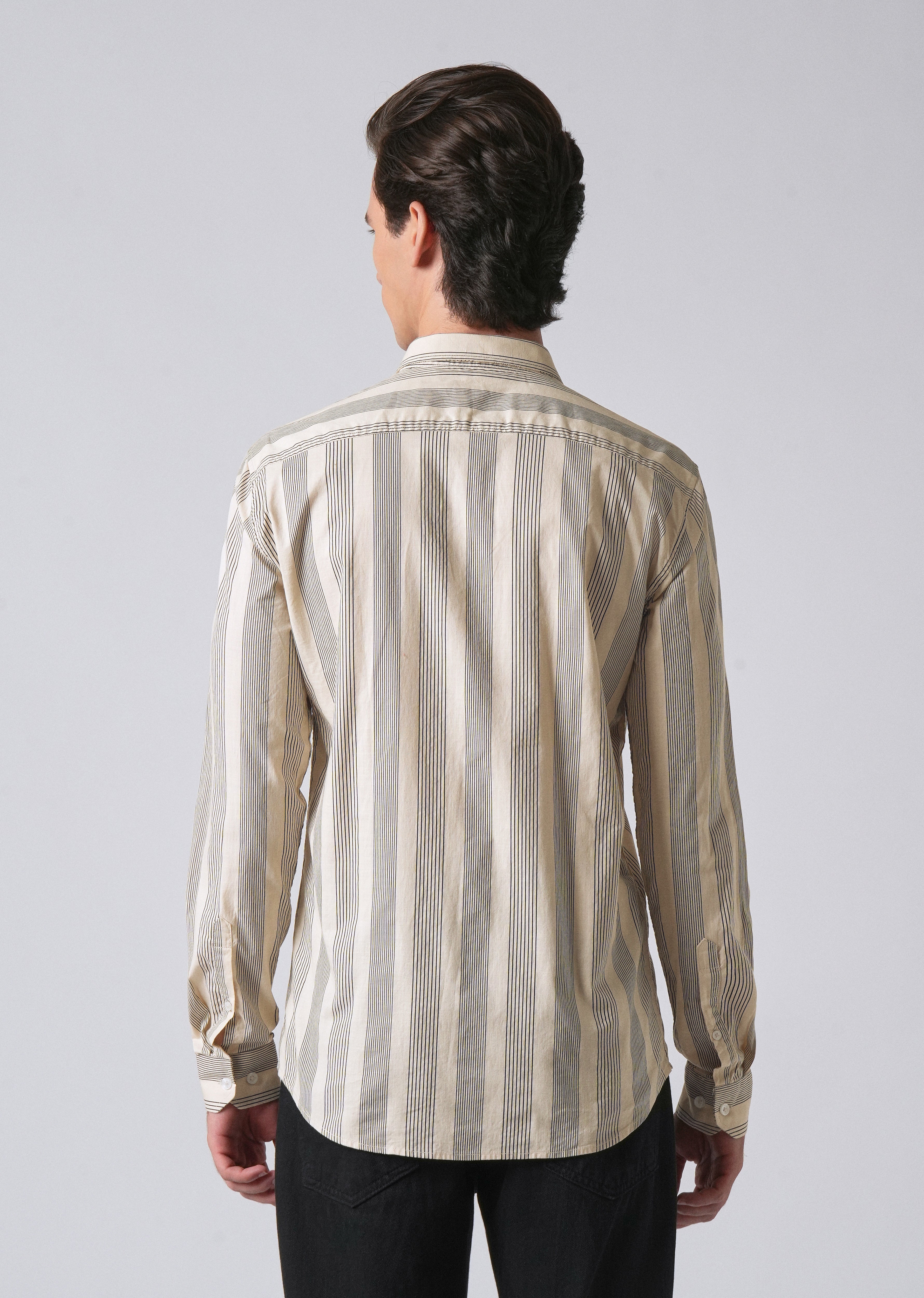 Cream Vertical Pin Stripe Cotton/Linen Shirt