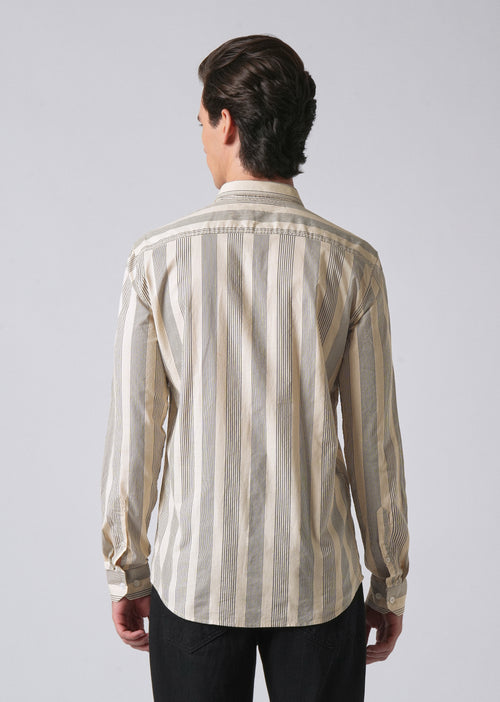 Cream Vertical Pin Stripe Cotton/Linen Shirt