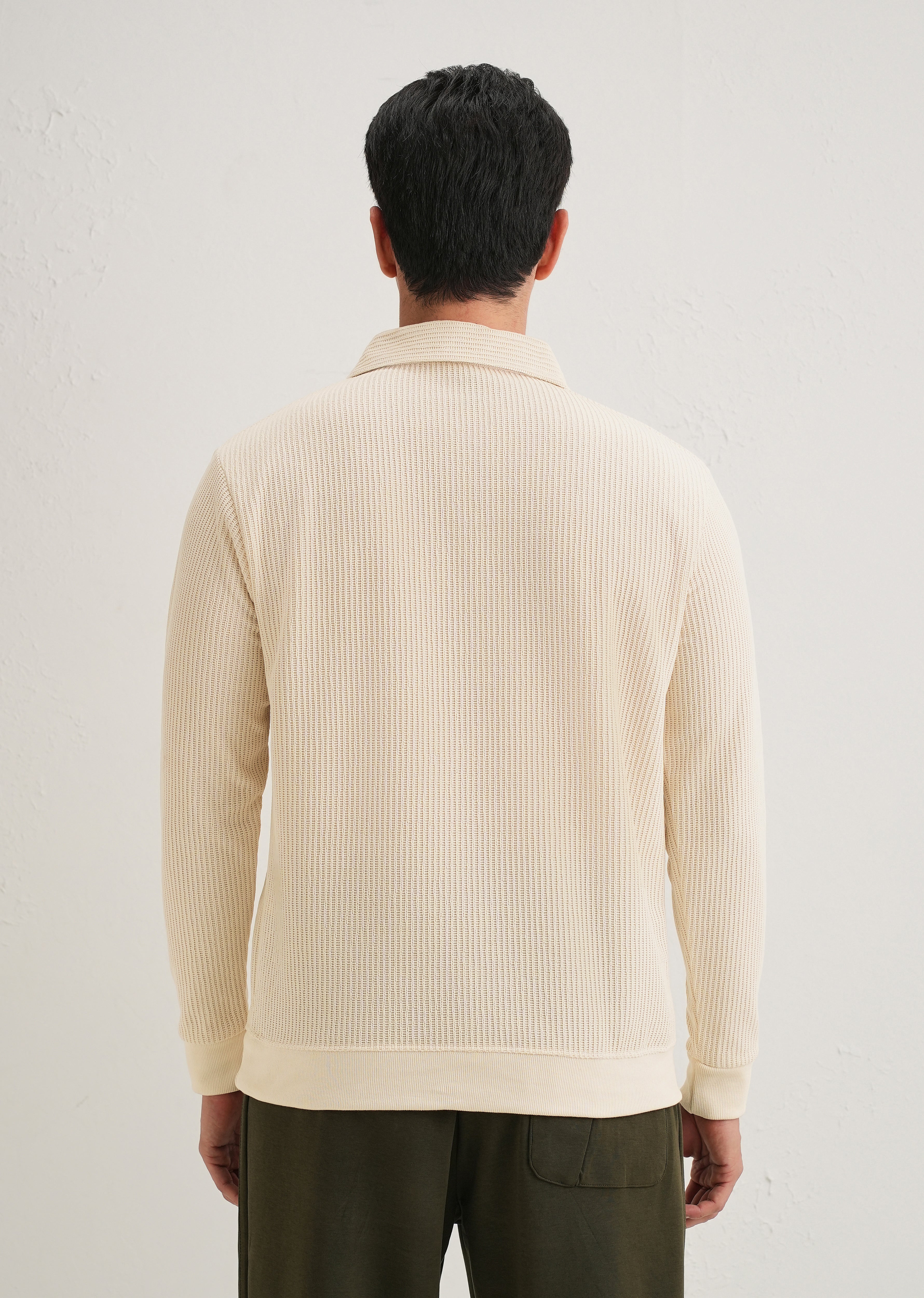 Cream Waffle Knit Polo Sweatshirt