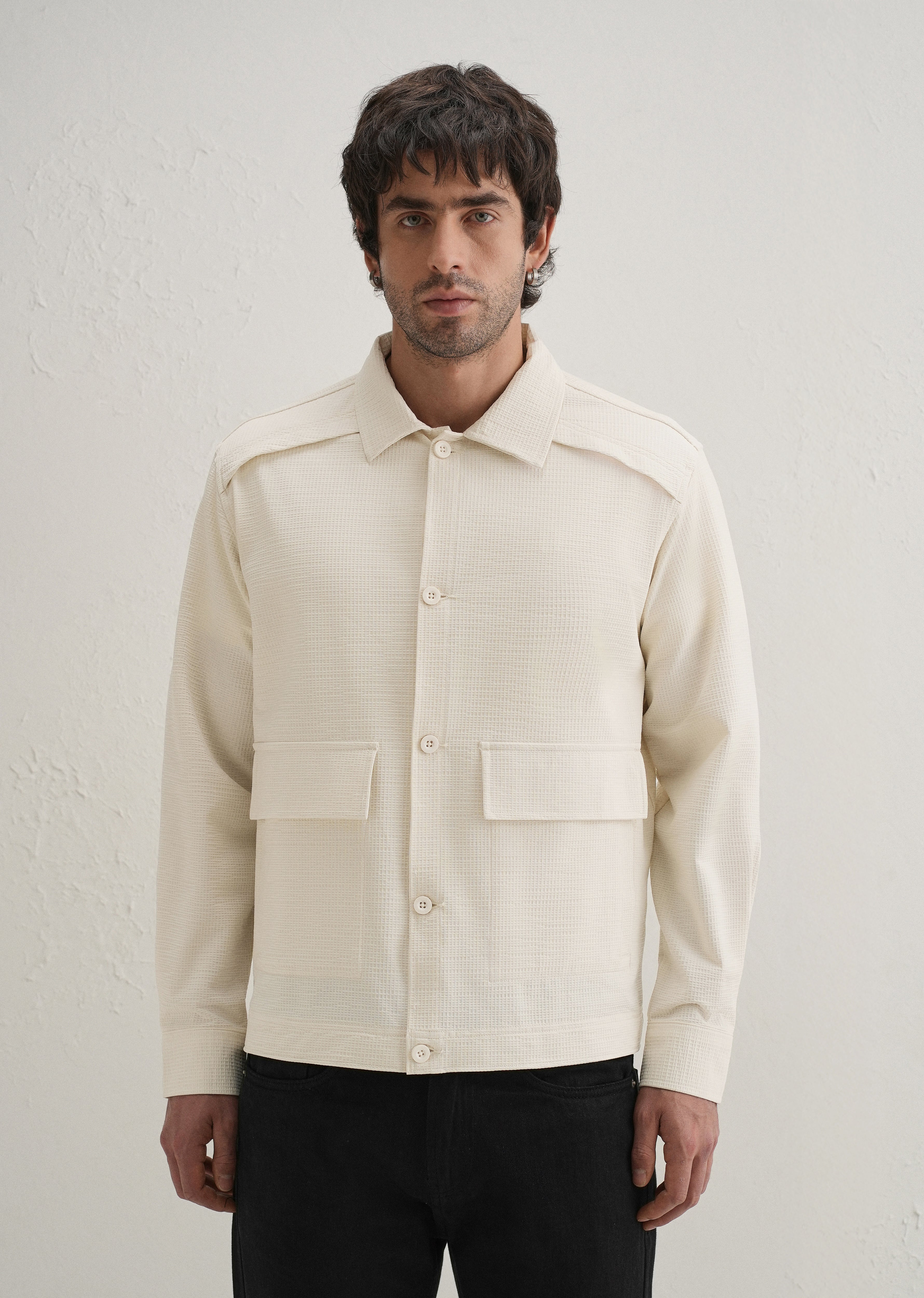 Cream Waffle Textured Shacket