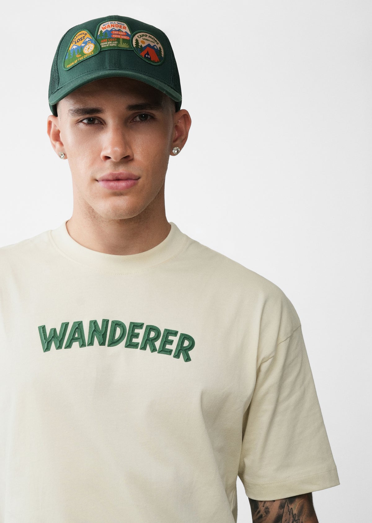 Cream Wanderer Textured Graphic T-shirt