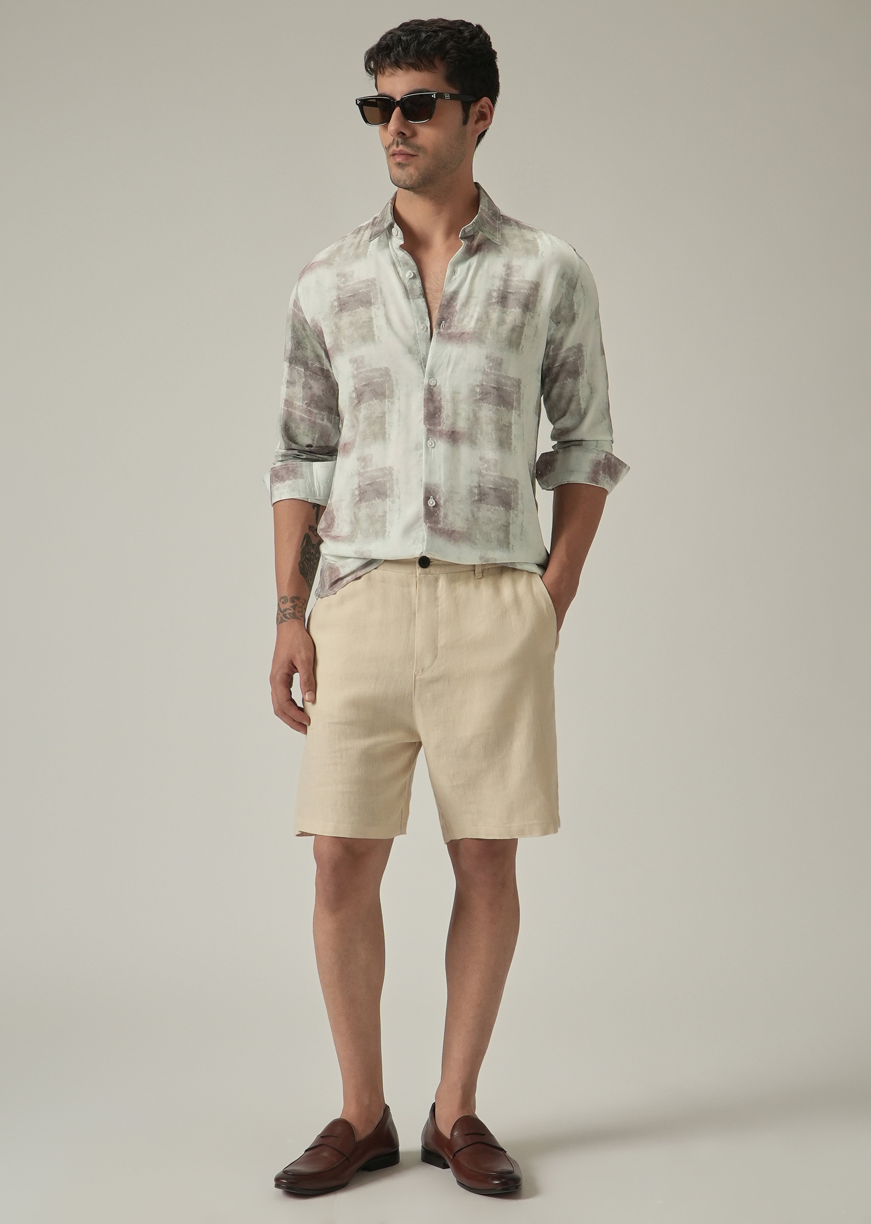 Cream Washed Print Shirt