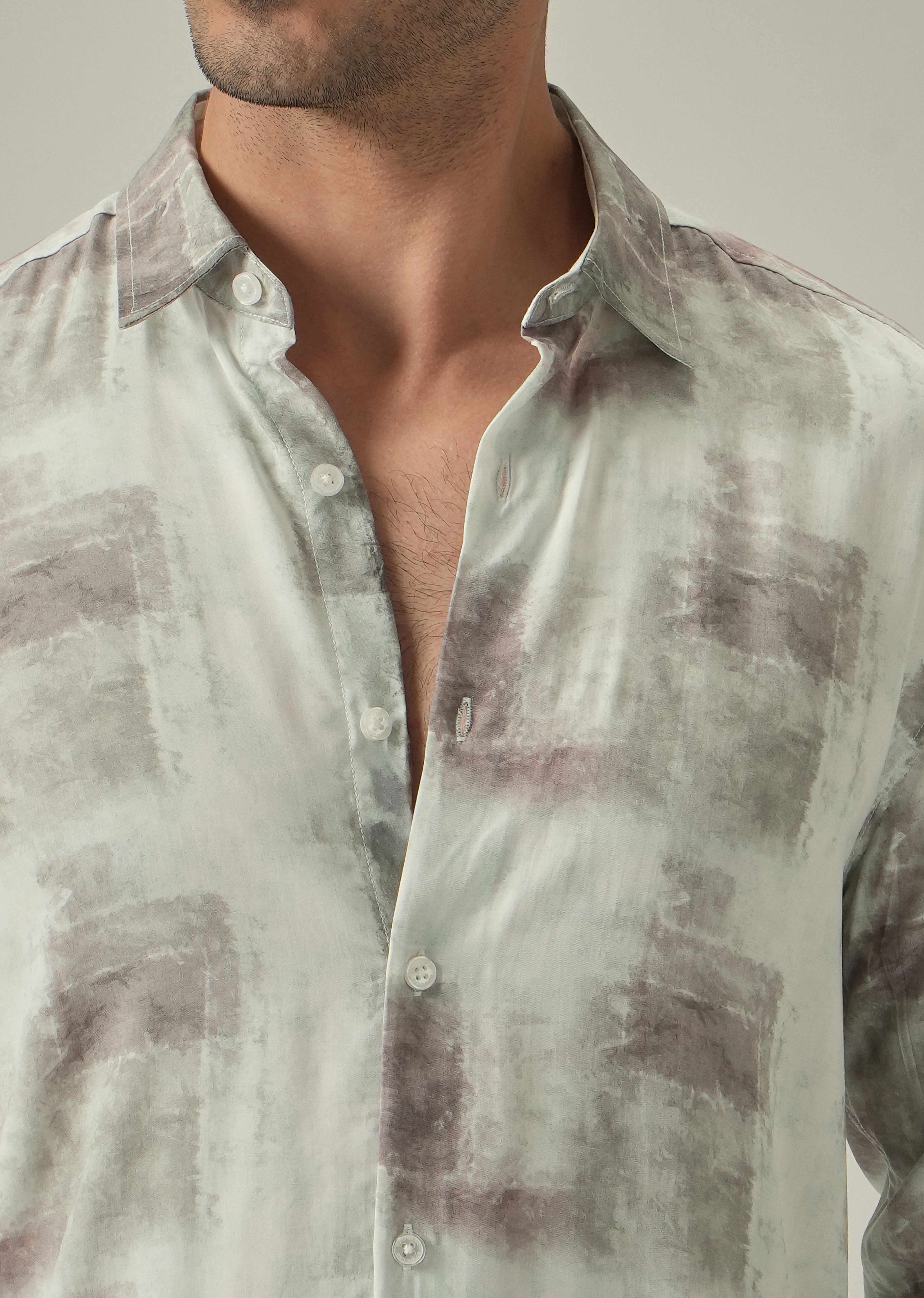 Cream Washed Print Shirt