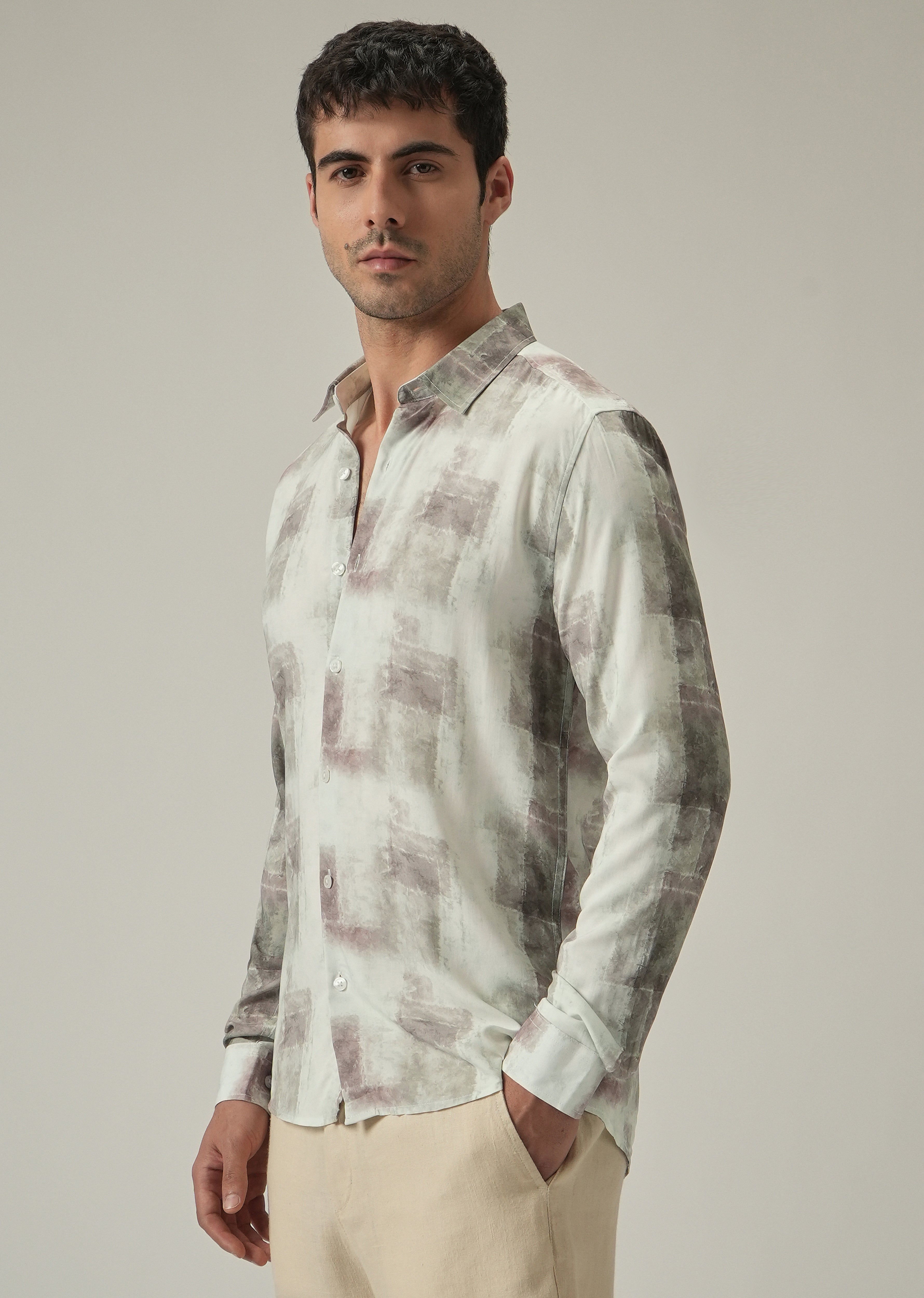 Cream Washed Print Shirt