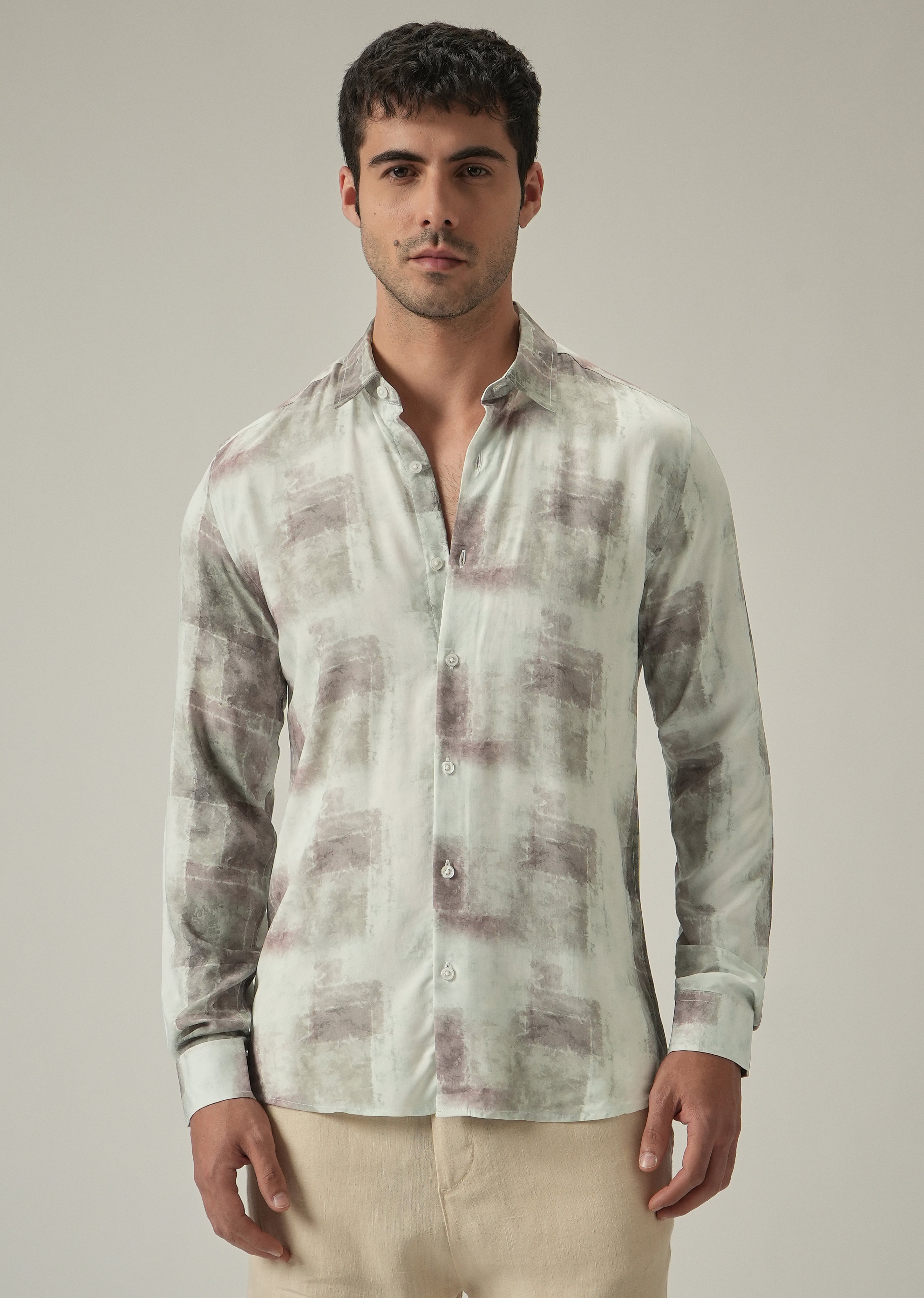 Cream Washed Print Shirt