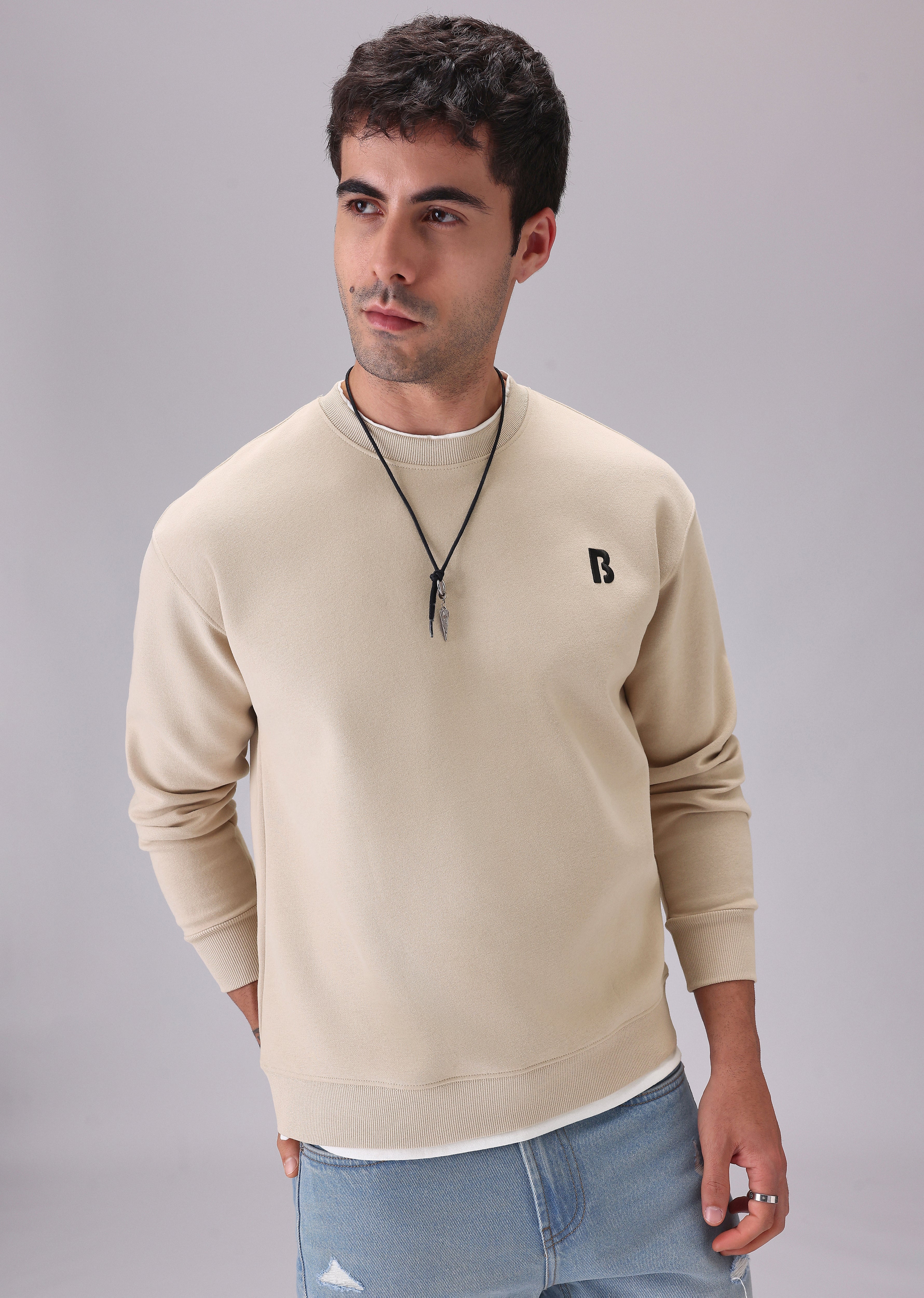 Cream White Contrast Sweatshirt