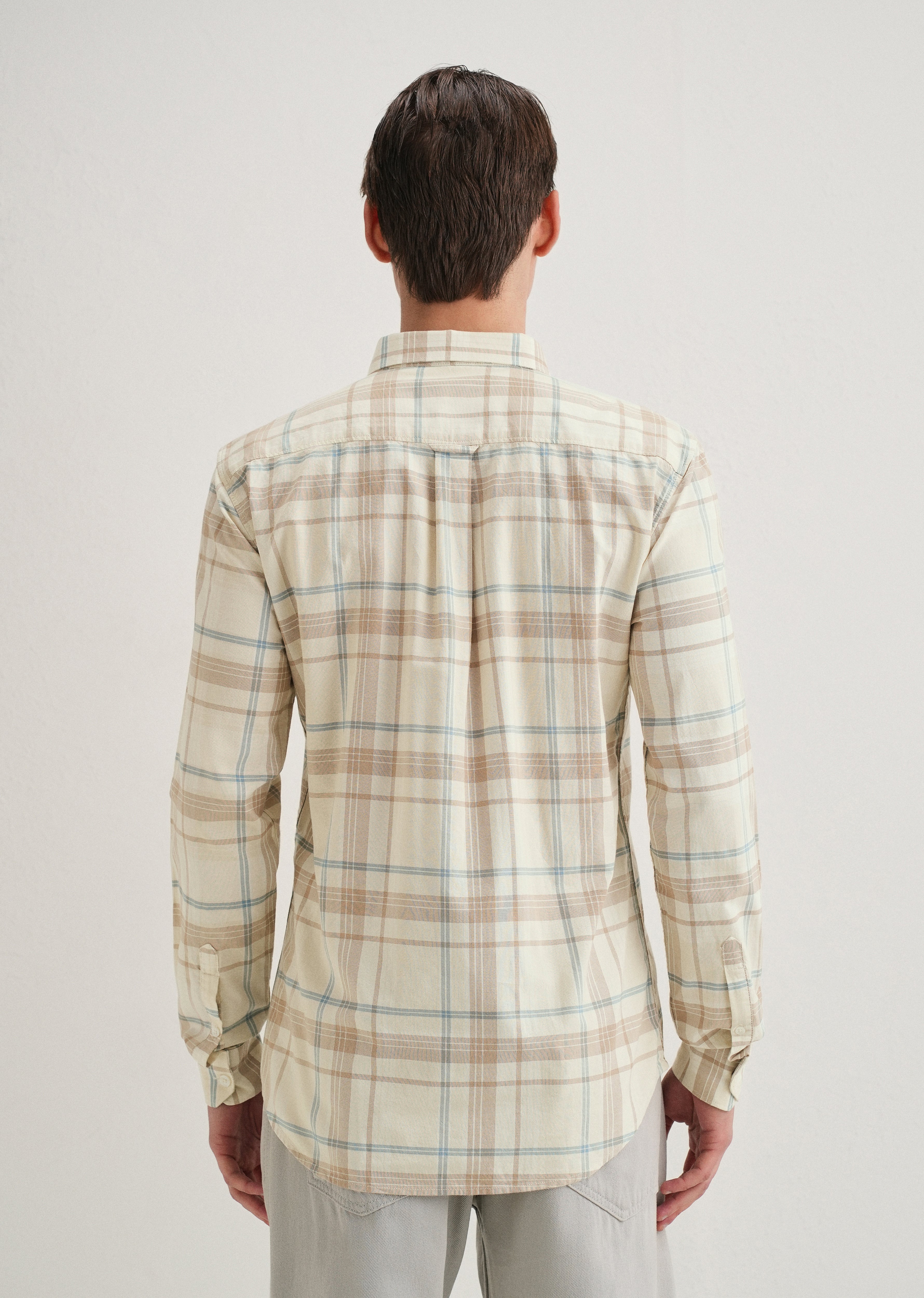 Cream Windowpane Plaid Check Shirt
