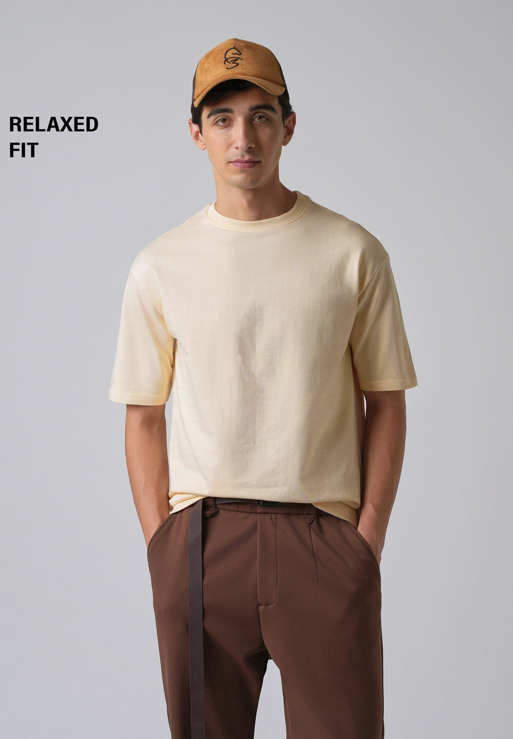 Cream Basic Relaxed Fit T-shirt
