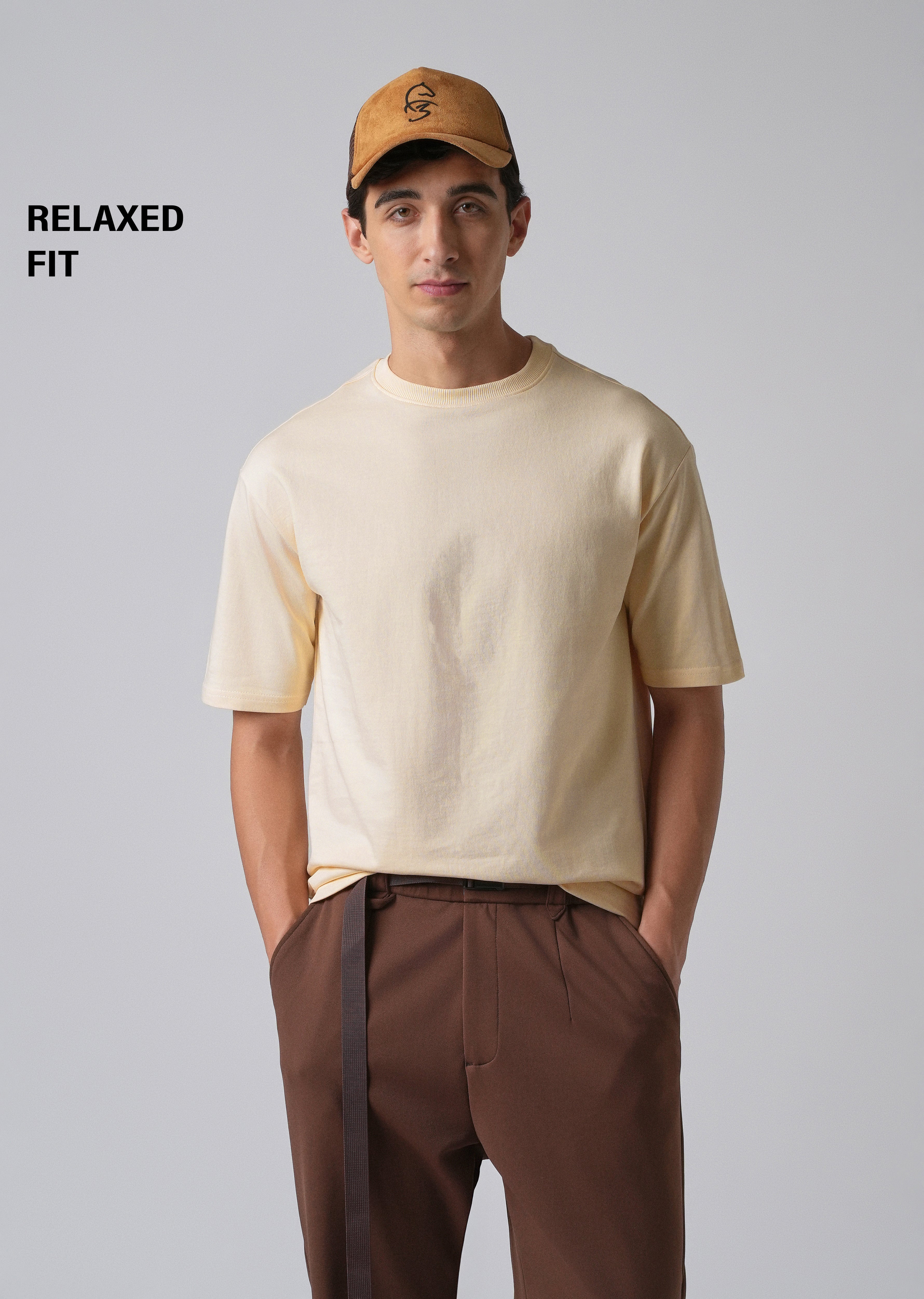 Cream Basic Relaxed Fit T-shirt
