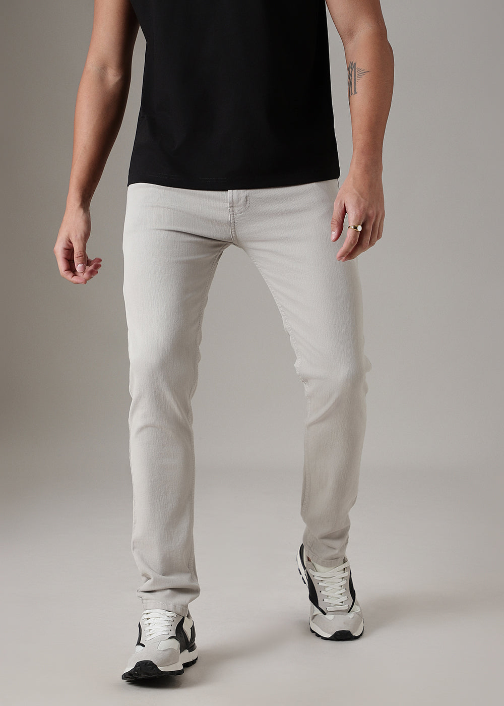 Cream Brown Slim Fit Denim