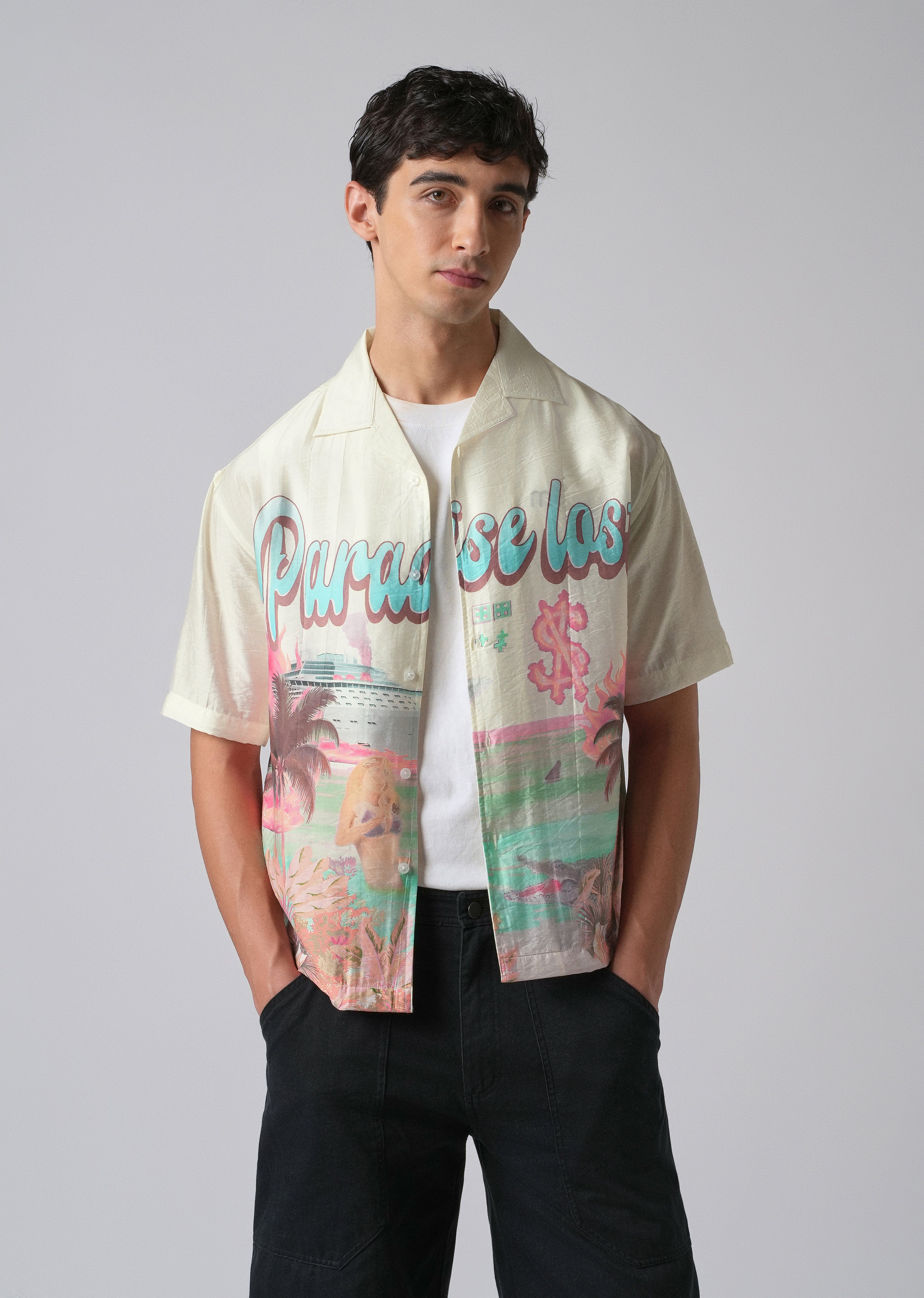 Cream Paradise Lost Print Shirt