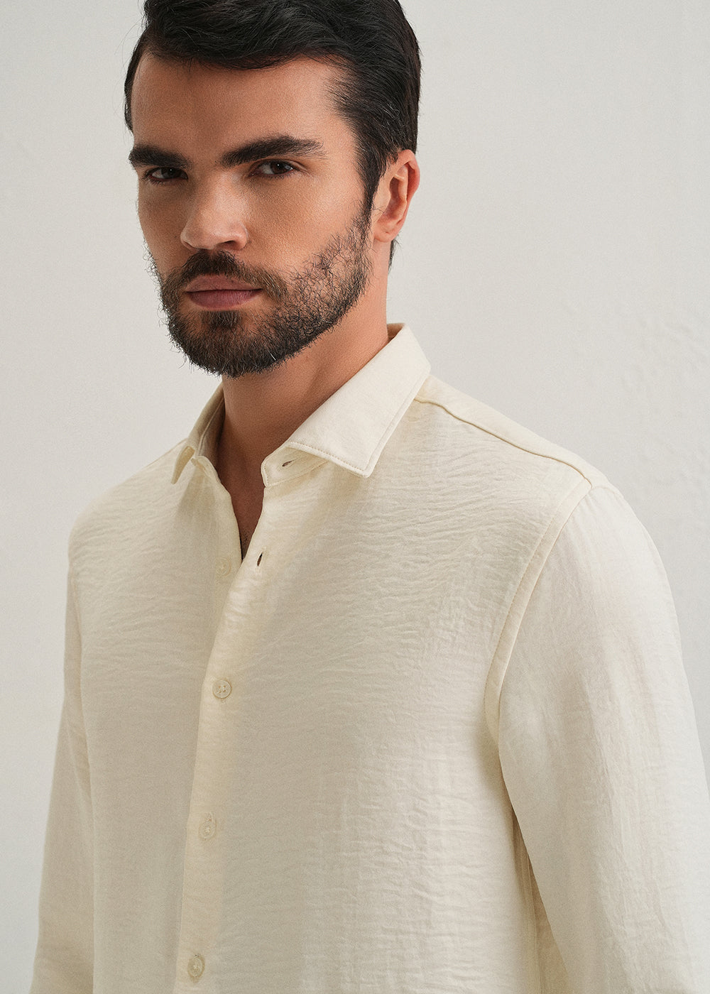 Cream Plain Crushed Satin Shirt