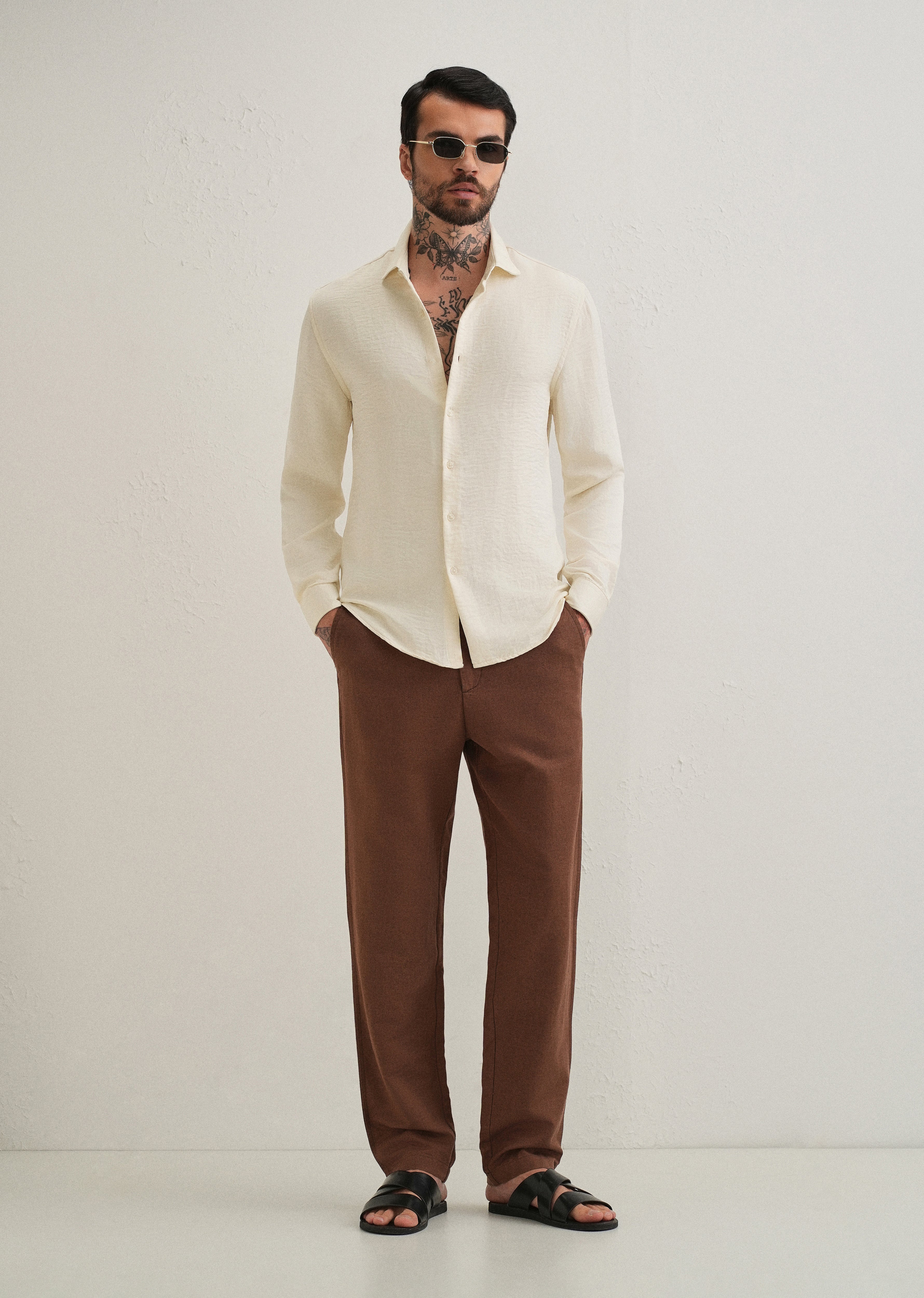 Cream Plain Crushed Satin Shirt