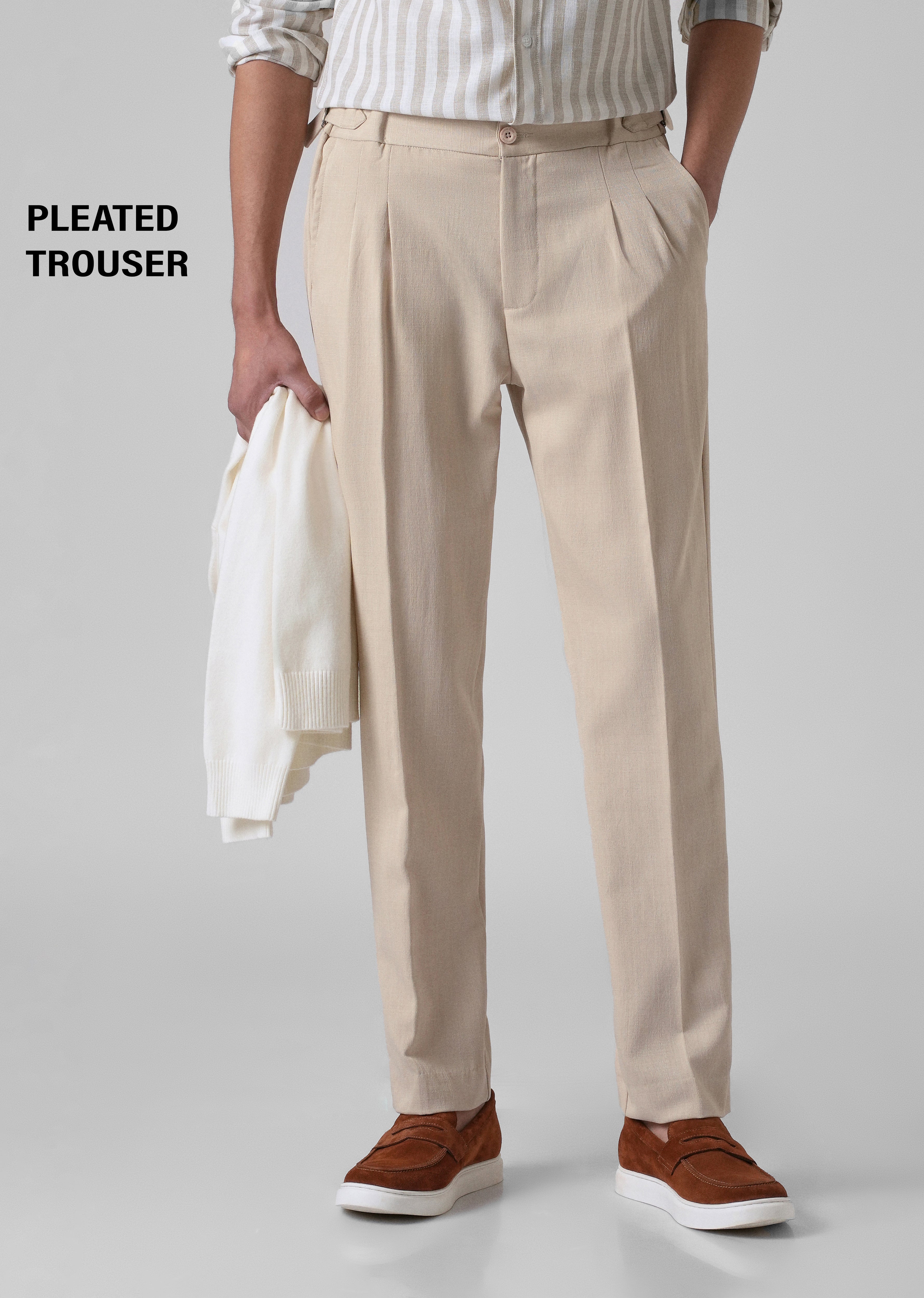 Cream Pleated Gurkha Pant