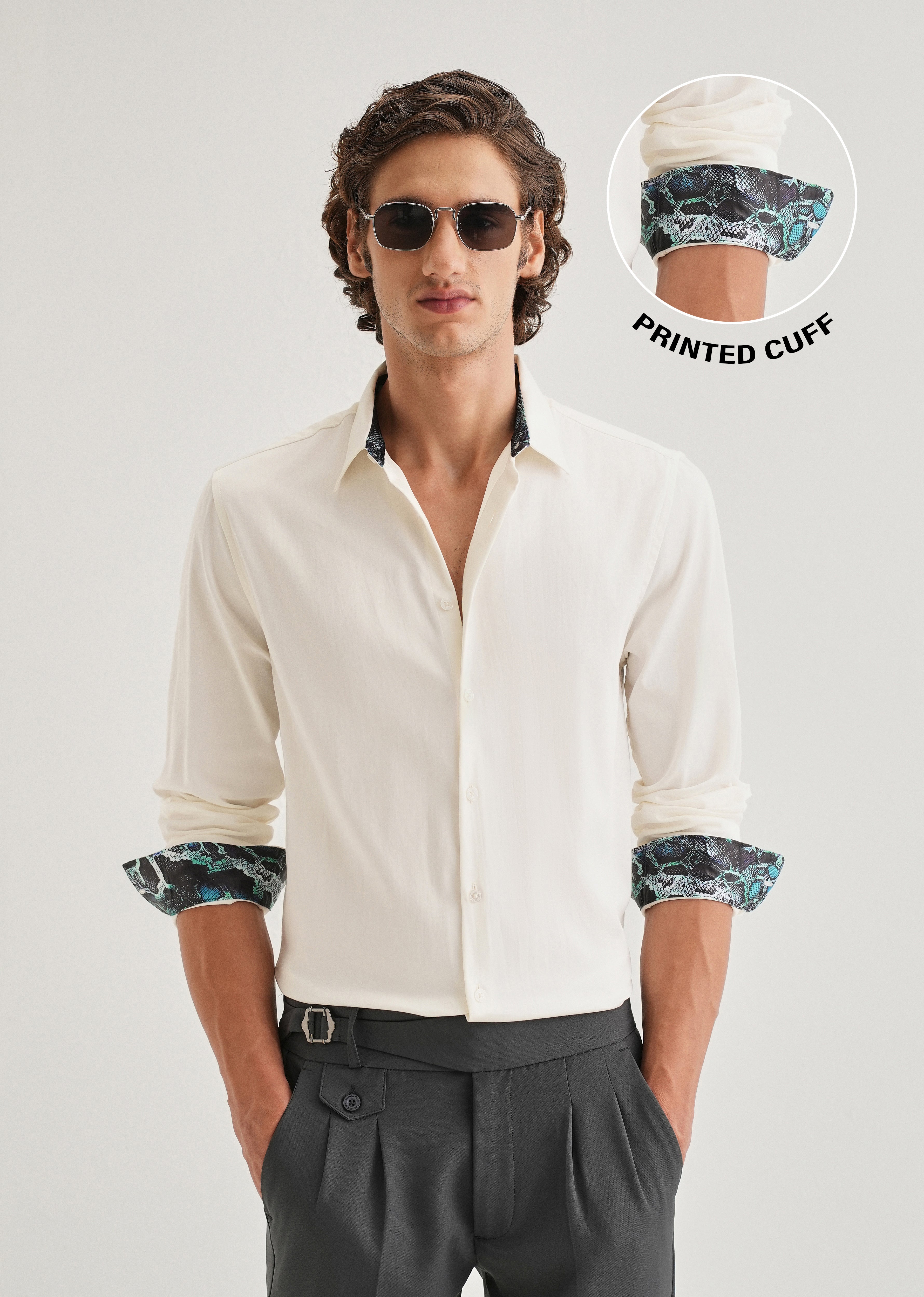 Cream Printed Cuff Shirt