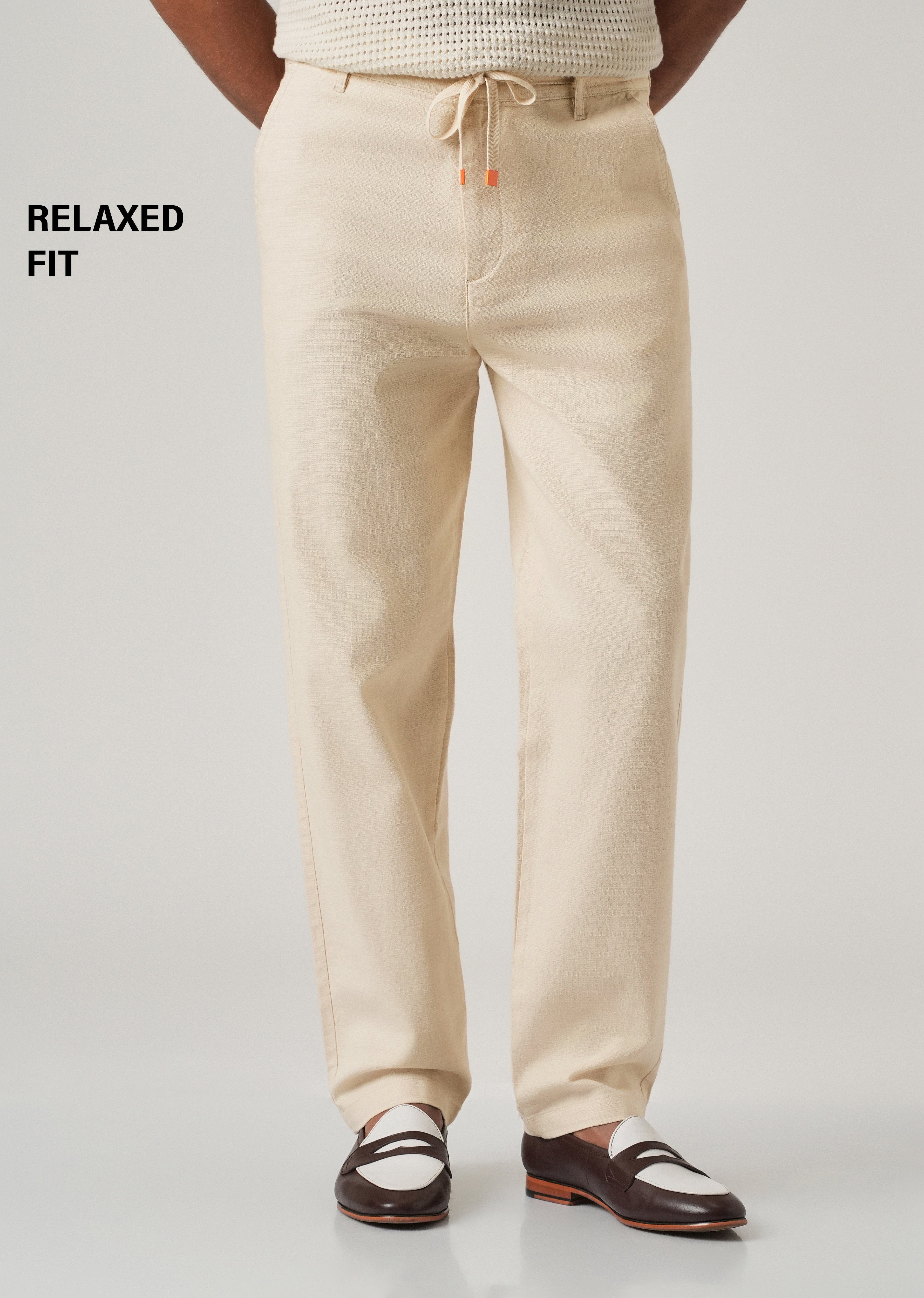 Cream Linen-Look Cotton Trousers
