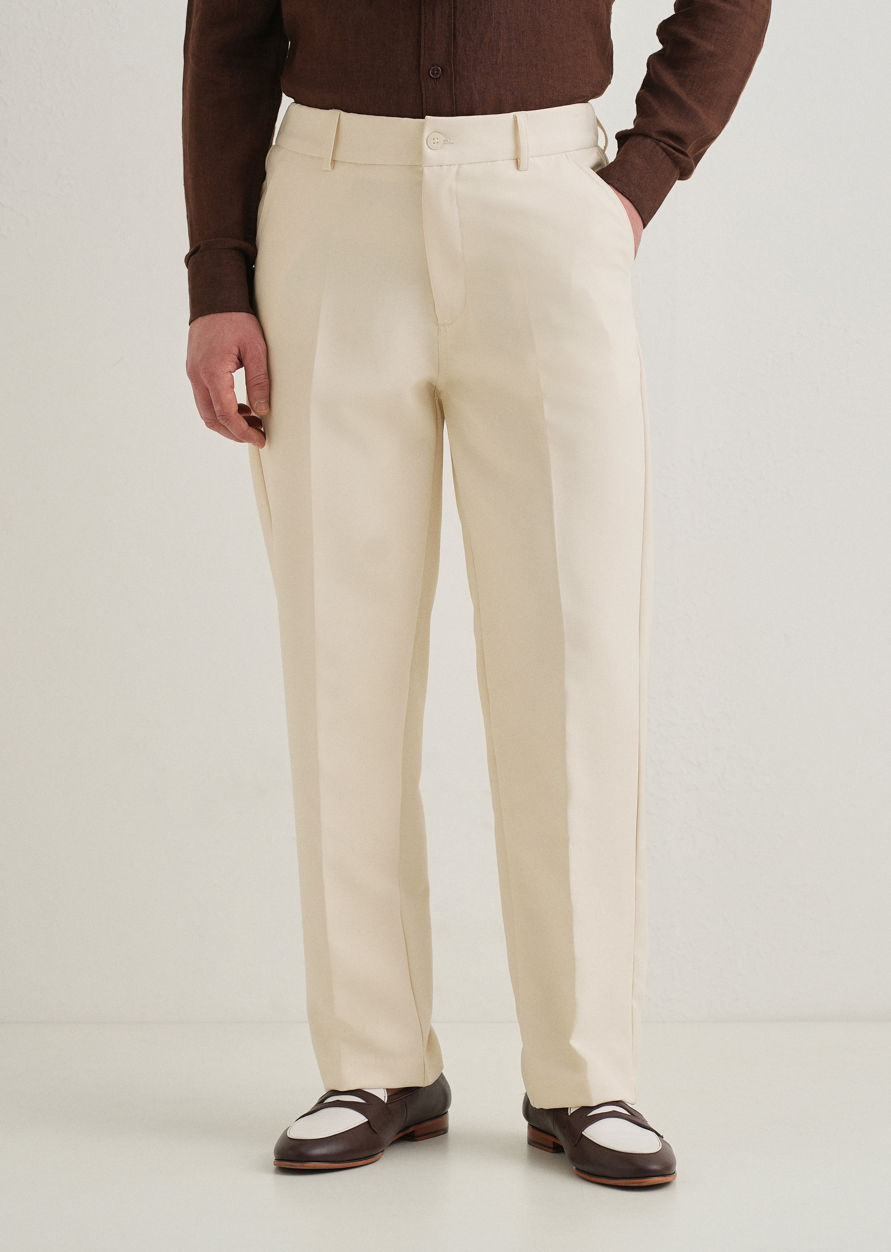 Cream Relaxed Fit Trousers