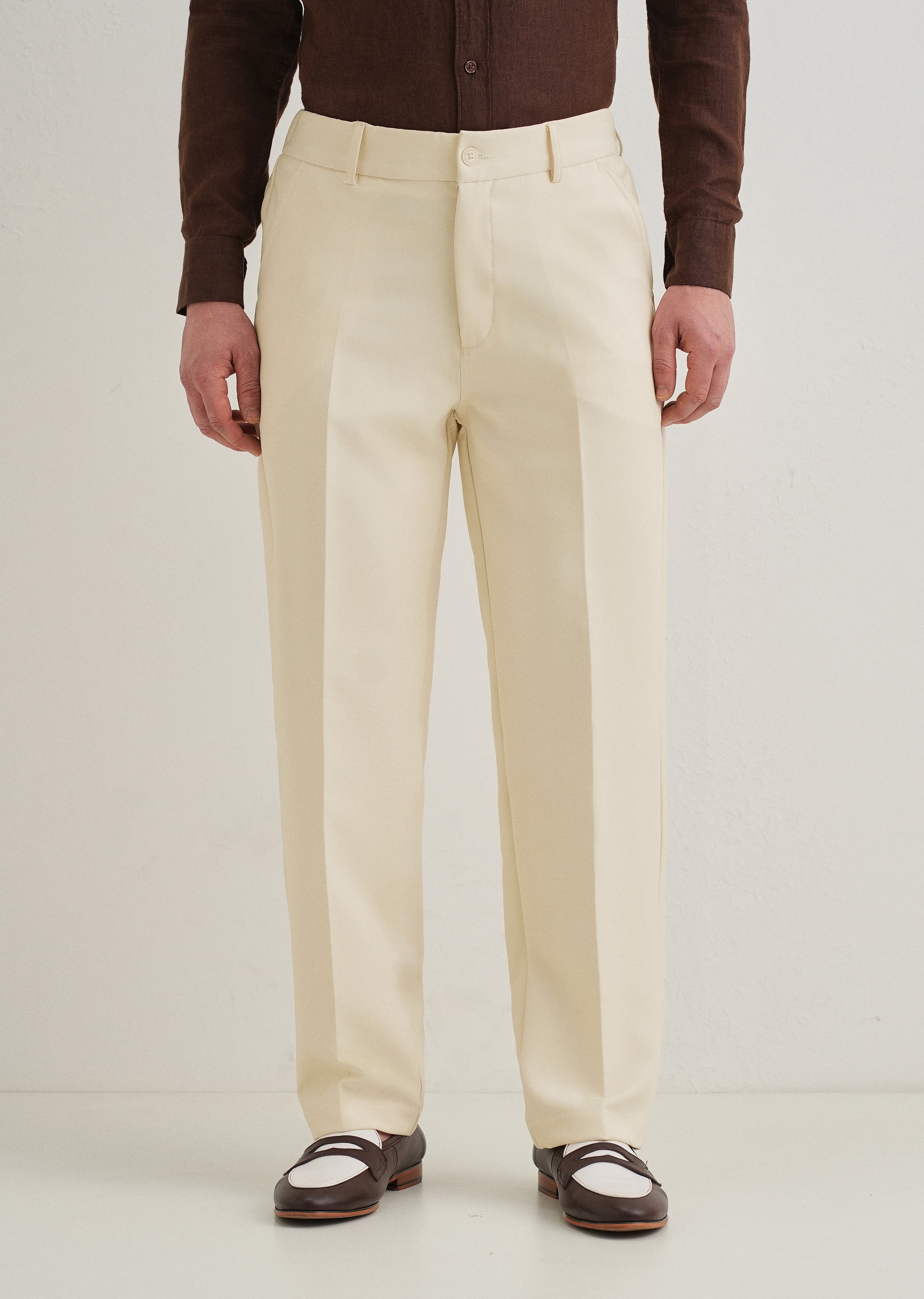 Cream Relaxed Fit Trousers